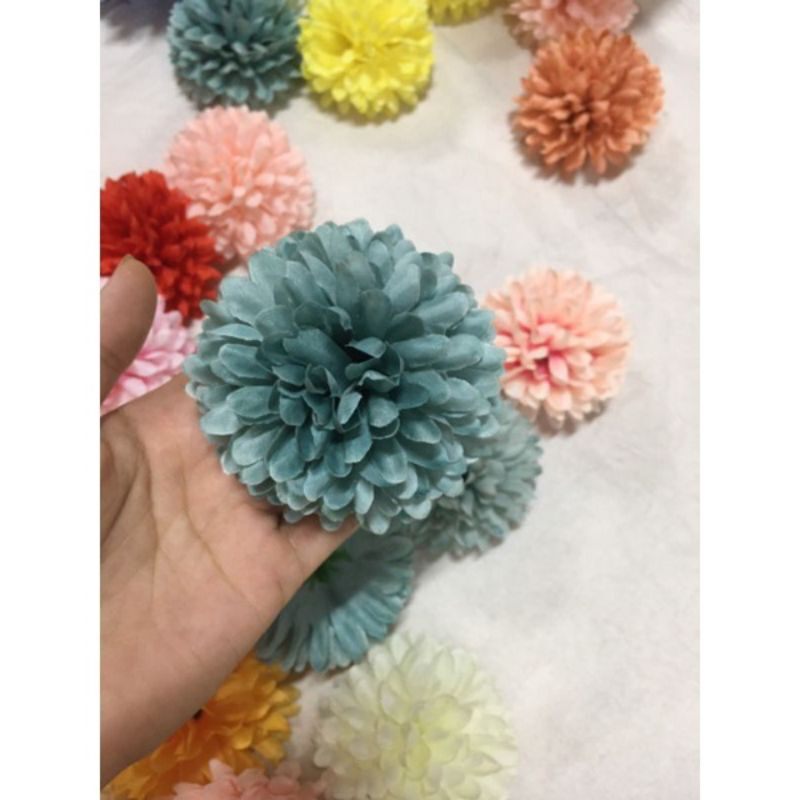 Đầu bông cúc xù_cúc bing bong 7cm_hoa giả, hoa lụa