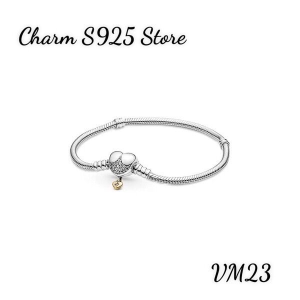 Vòng tay pan ale mềm khoá tim đính đá bạc s925 thuần khiết hàng cao cấp