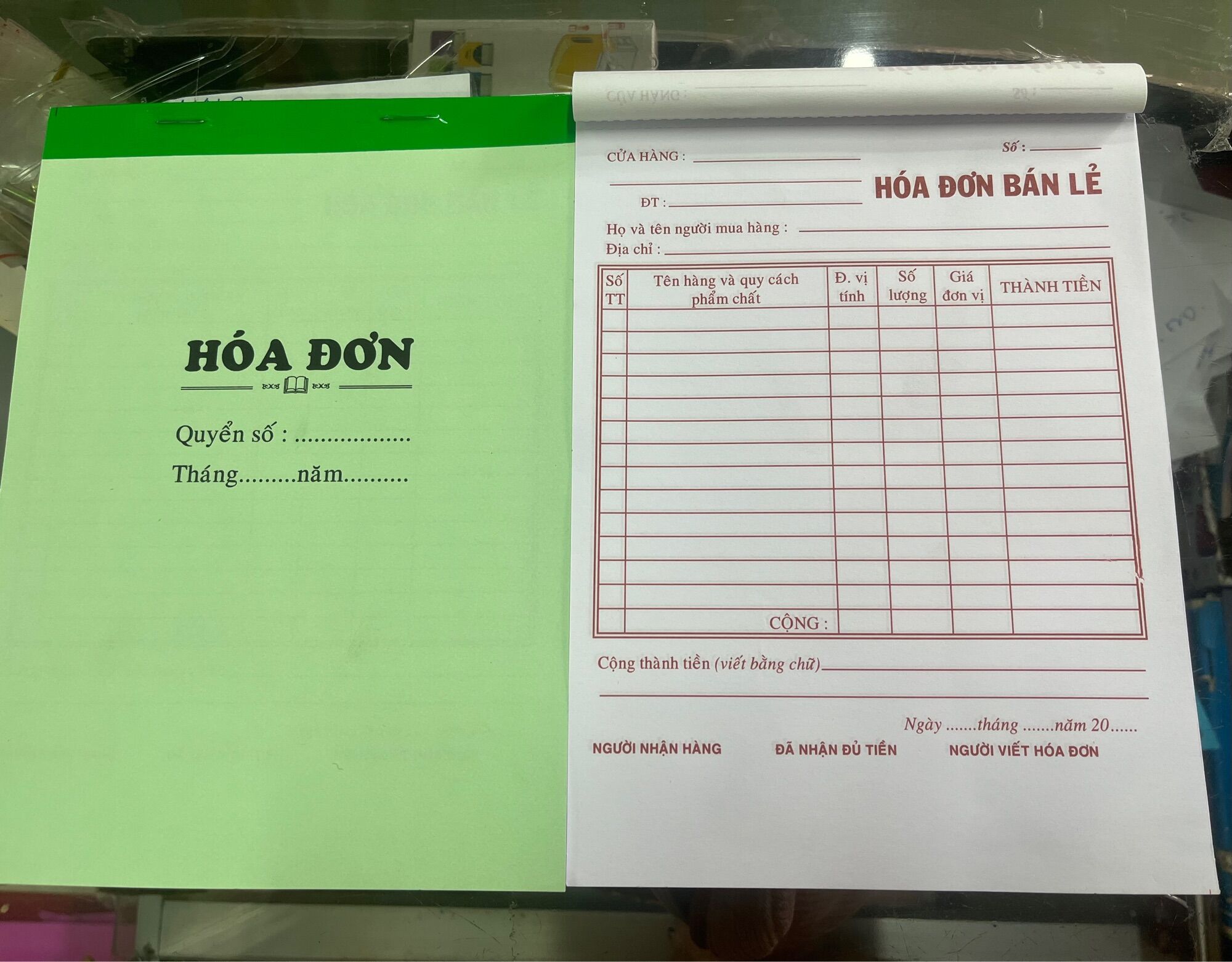 Hoá đơn bán lẻ 1 liên 80 tờ , giấy fo khổ a5