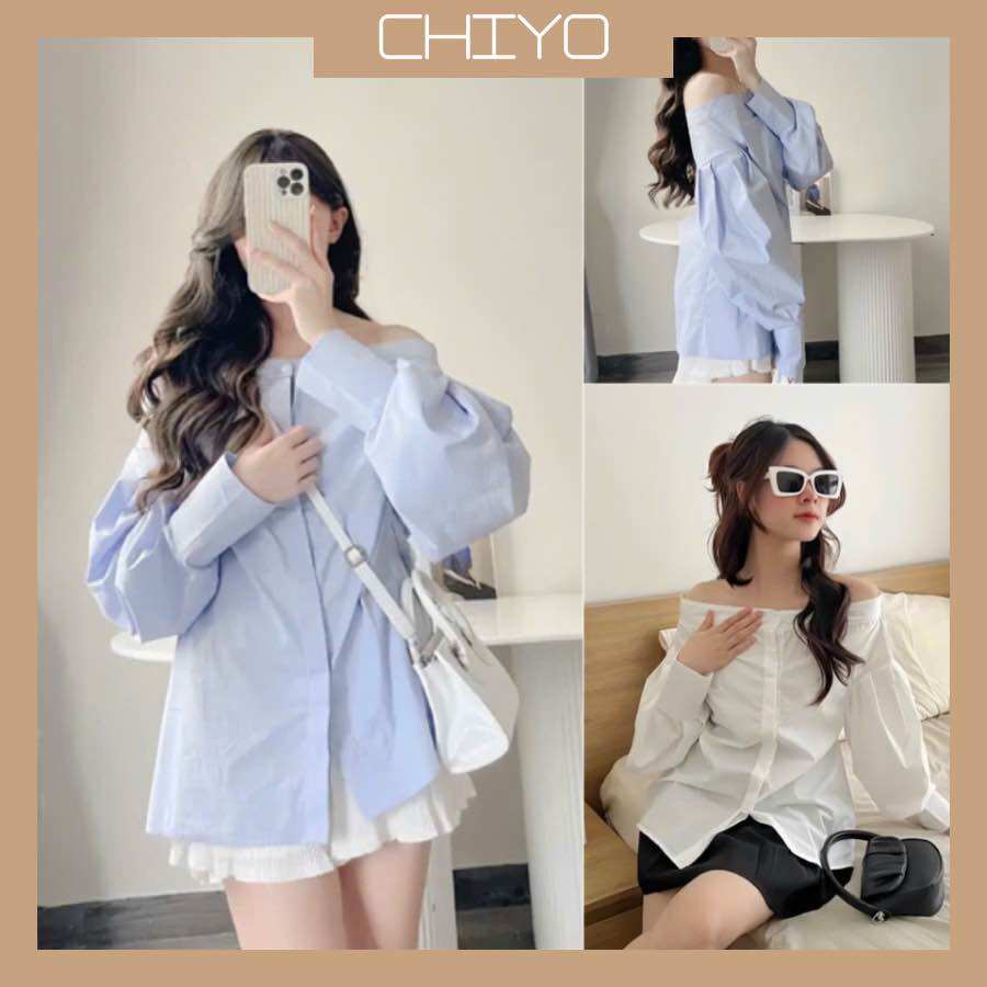 Áo sơmi kate trễ vai tay dài phong cách hàn quốc a303