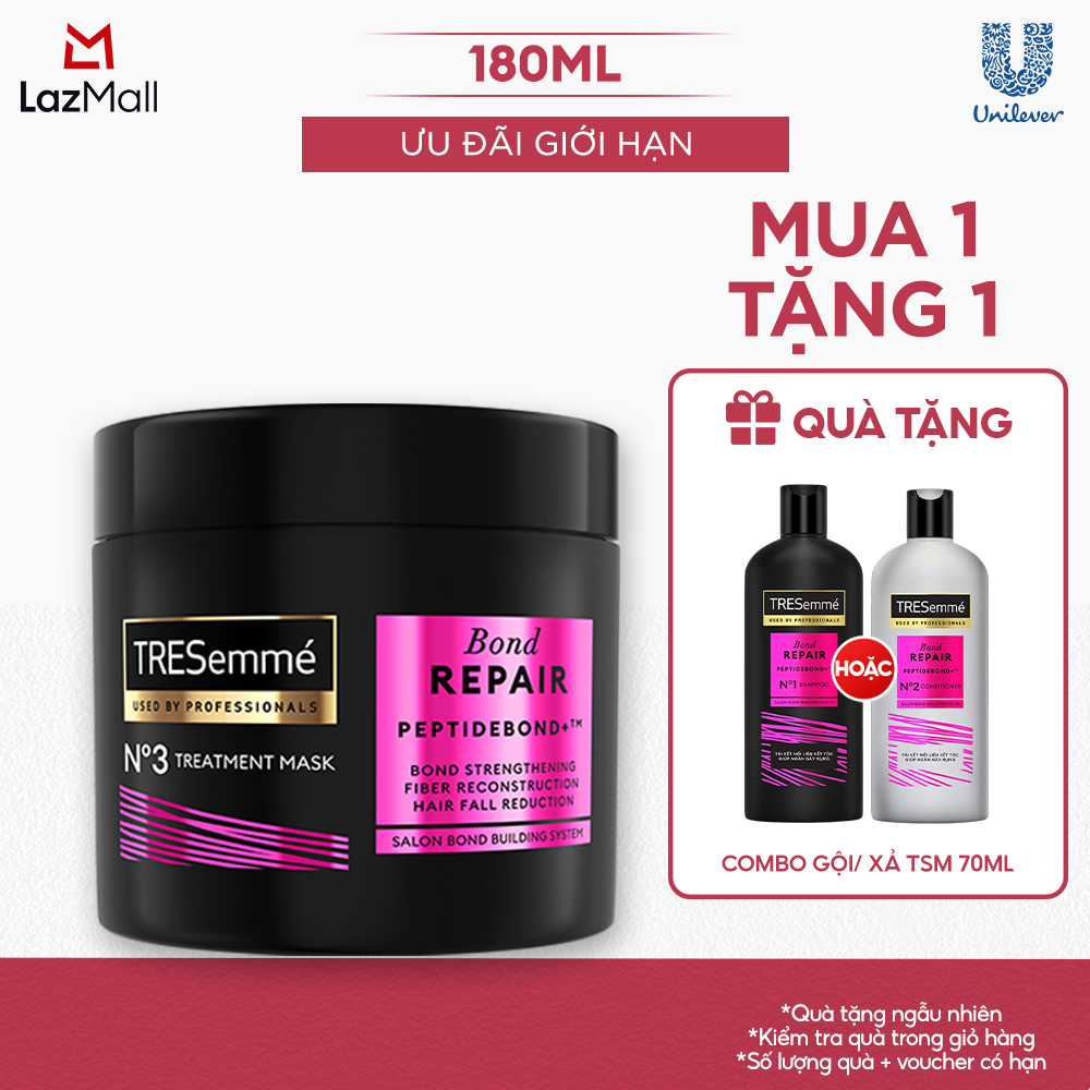 Kem Ủ Tóc TRESemmé Bond Repair Peptidebond+ 180ml Cho Tóc Hư Tổn Do Tạo Kiểu Giúp Ngăn Gãy Rụng