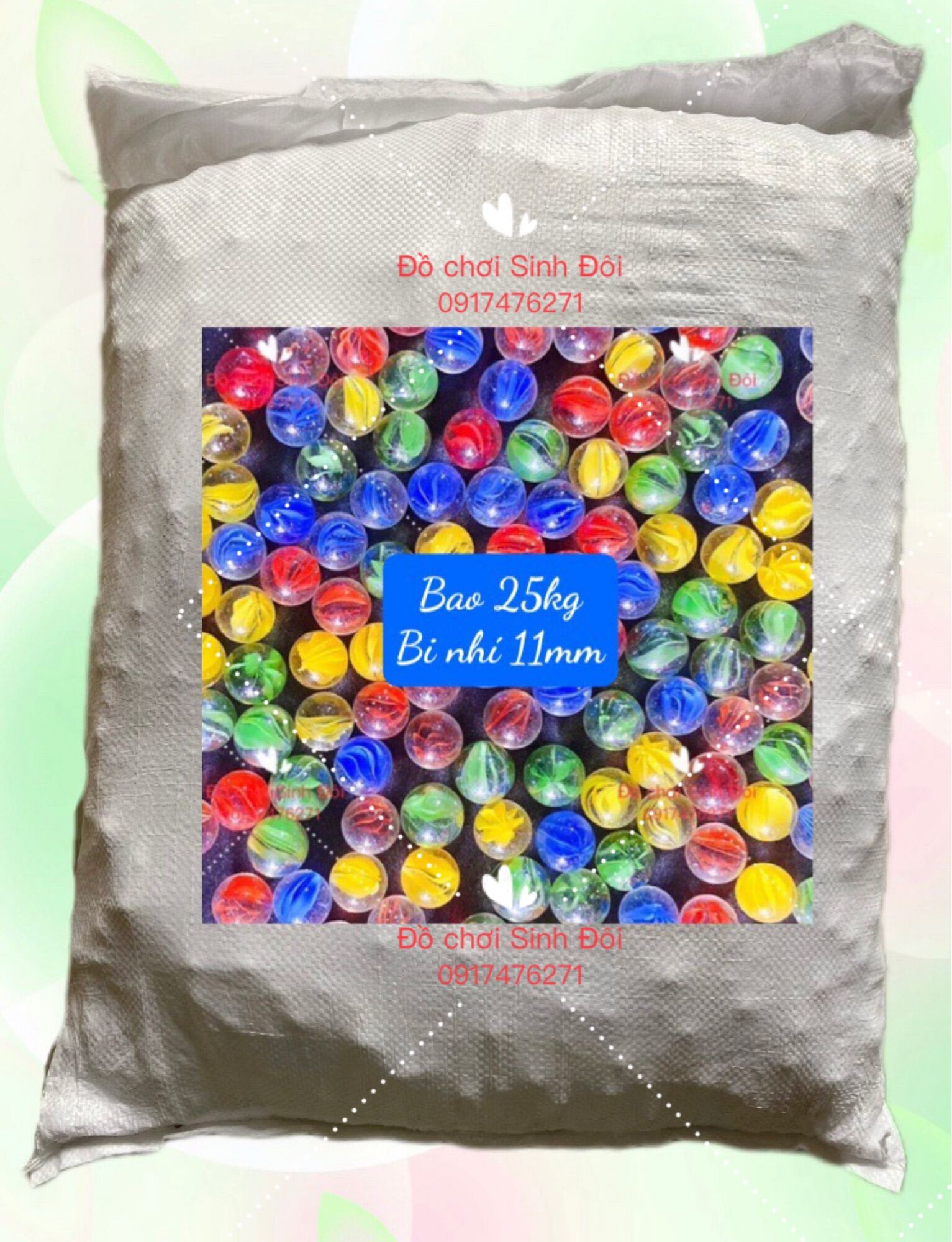 Bao 25kg bi thủy tinh nhí 11mm - bi ve truyền thống