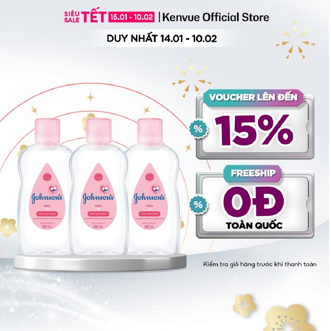 Combo 3 Chai Dầu Mát Xa Johnsons Baby Oil 200ml