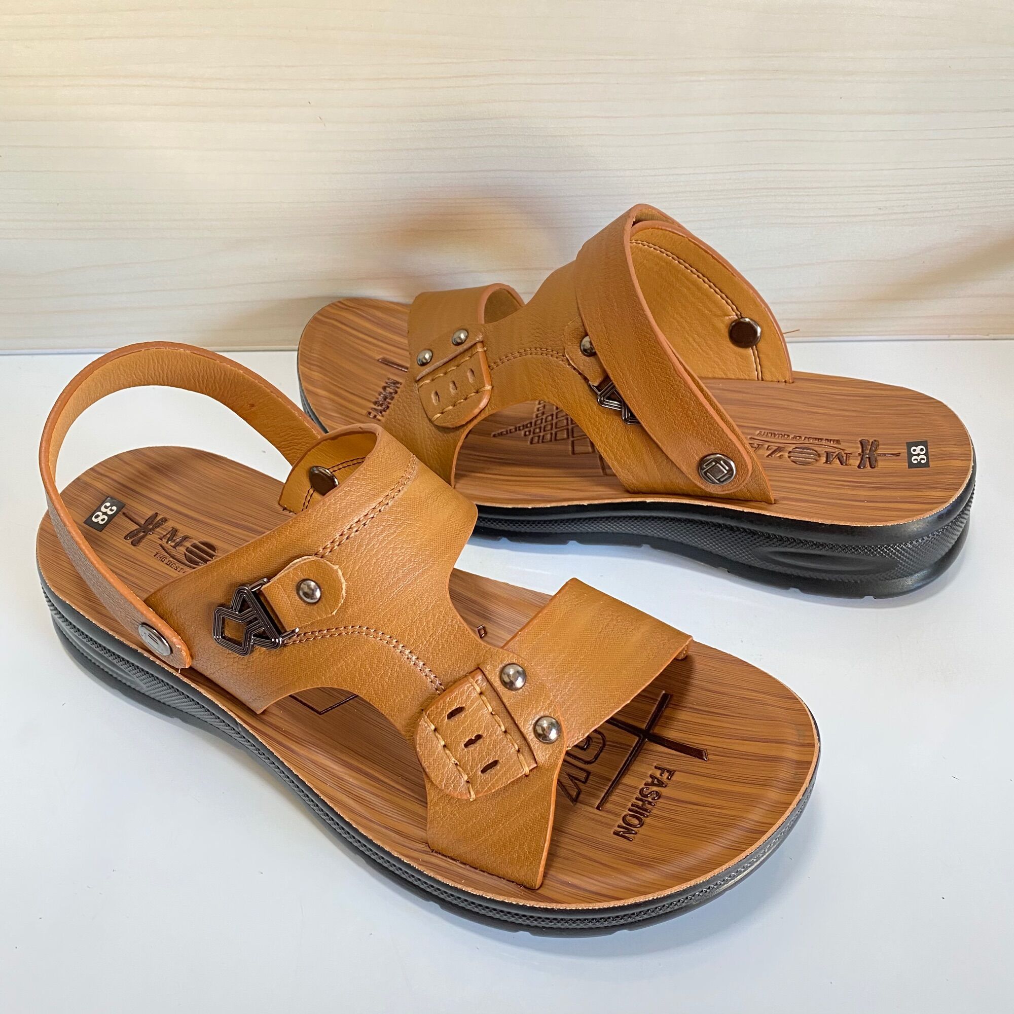 Dép da sandal nam, dép da bò cao cấp, quai khâu liền đế chắc chắn, bảo hành 12 tháng