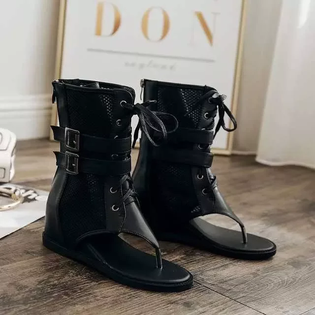 [HCM]Giày boots Nữ xỏ ngón 2 khóa đế độn cổ lửng (B01)