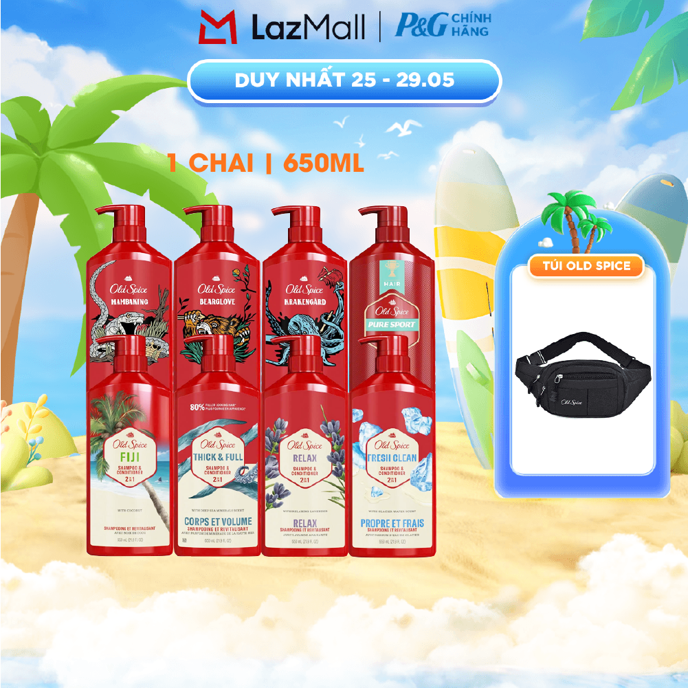 Dầu Gội Xả OLD SPICE Nhập Khẩu Mỹ 2IN1 Hương Nước Hoa Cho Nam Thick  Full/ Pure Sport/ Bearglove Chai 650ML