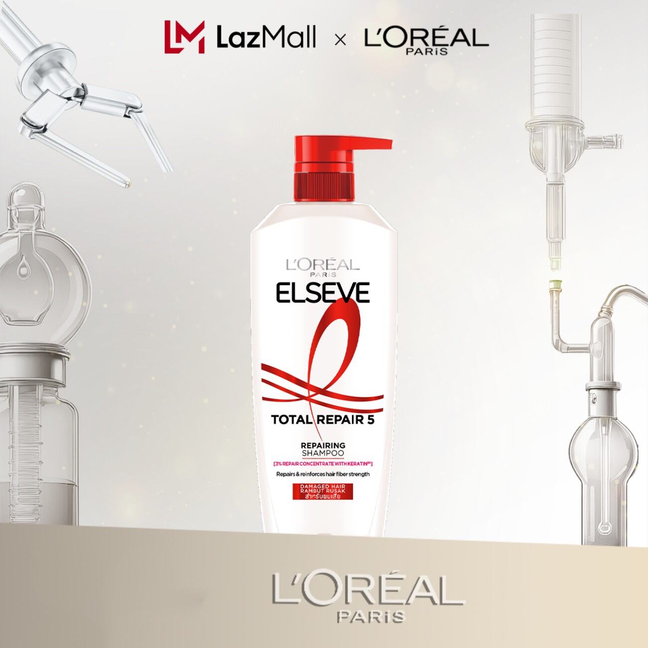 Dầu gội giúp phục hồi tóc hư tổn Elseve Total Repair 5 Filler Repairing Shampoo 620ml