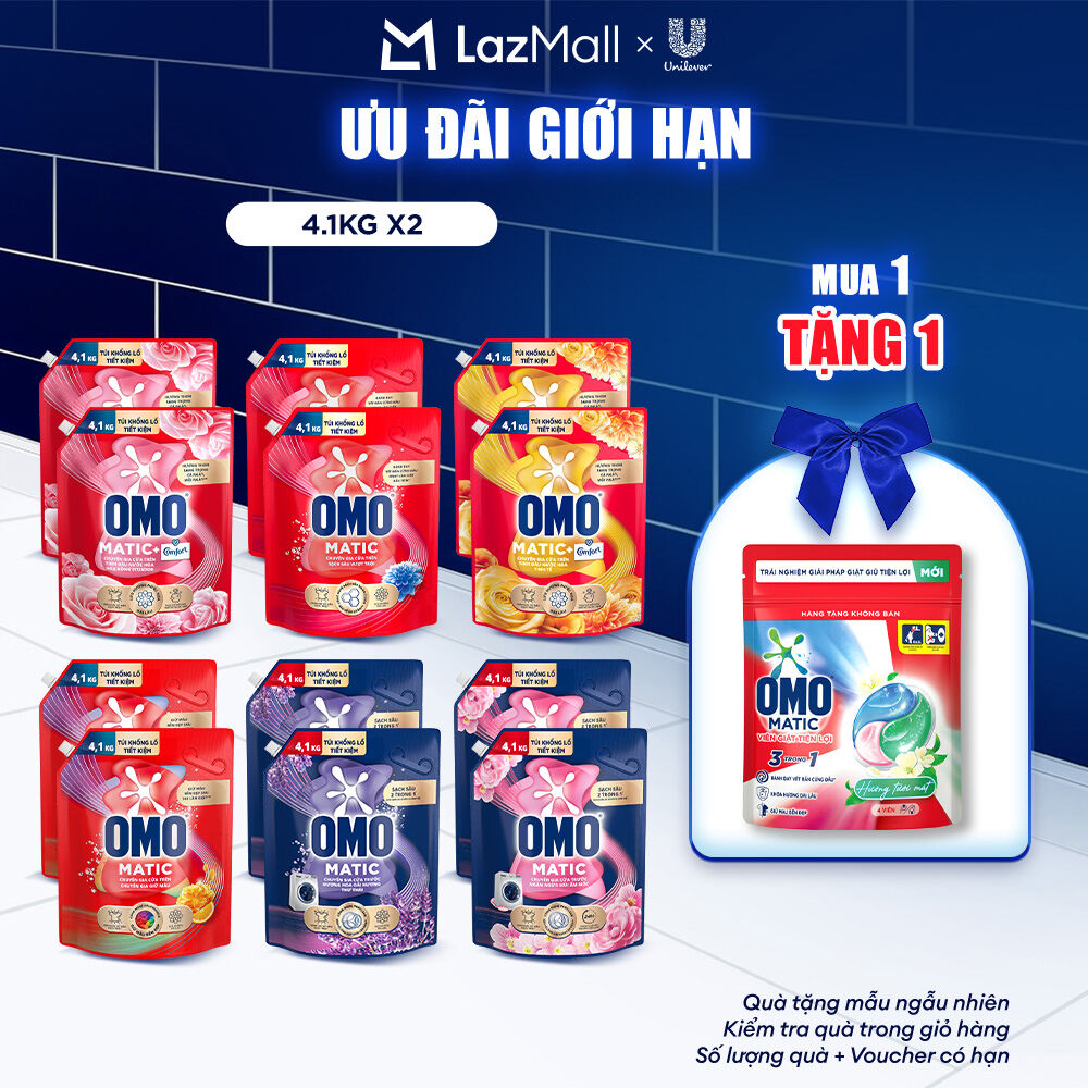   Livestream  - Combo 2 túi nước giặt OMO Matic cửa trước 4.1kg túi  Chuyên Gia Giữ Màu 3.8KG  túi  