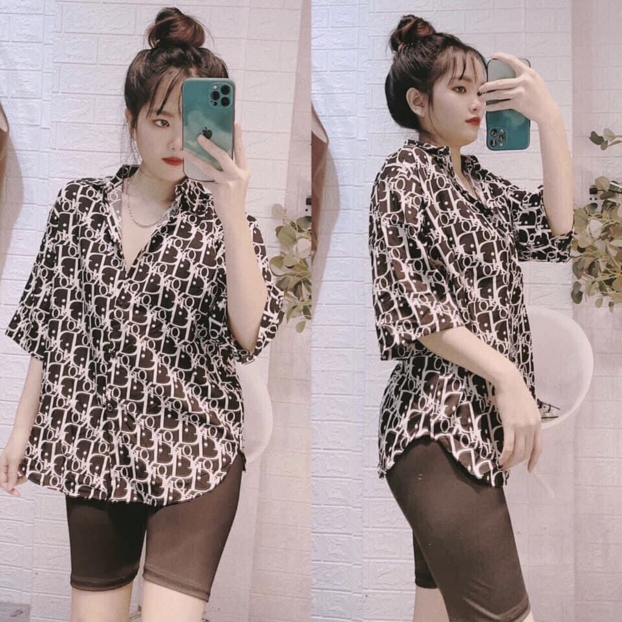 [ SET RỜI ]sơmi dior. đen tay con mix quần ngố thun