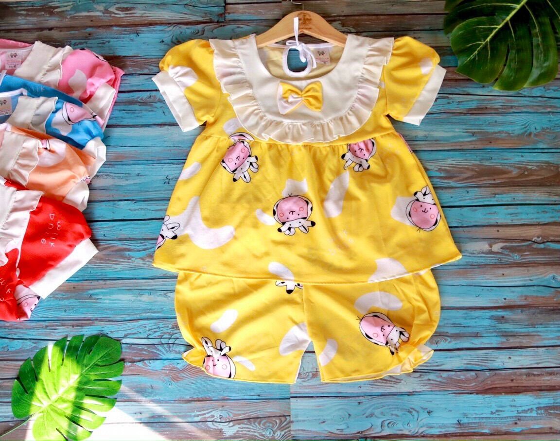Combo 3 đồ bộ bé gái tay bồng tiểu thư hoạ tiết bò con cực xinh vải lụa cao cấp mềm mại dễ thương từ 3-16kg (nhiều màu)