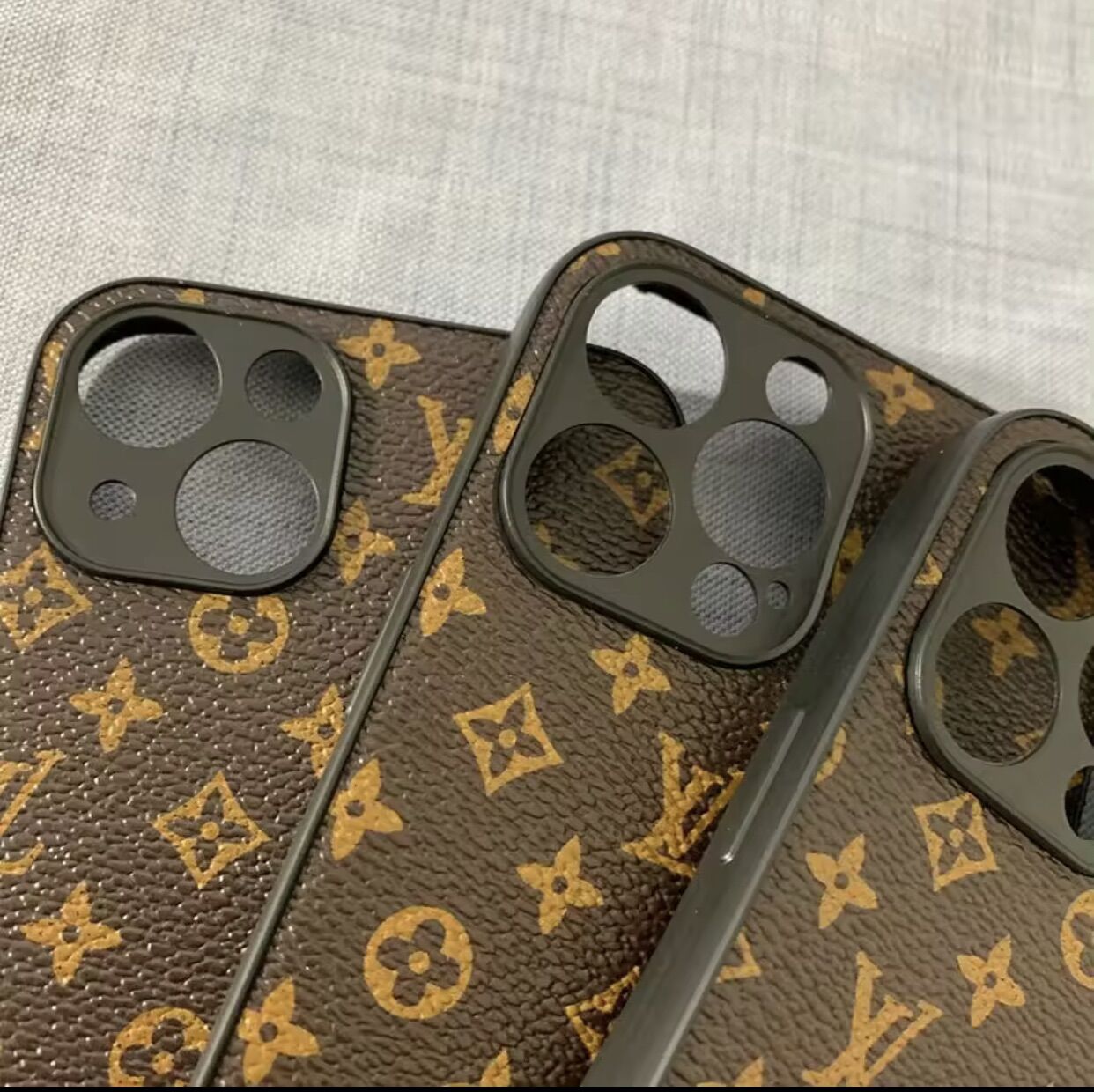 LV texture leather back phone case for iPhone protection plastic mobile phone