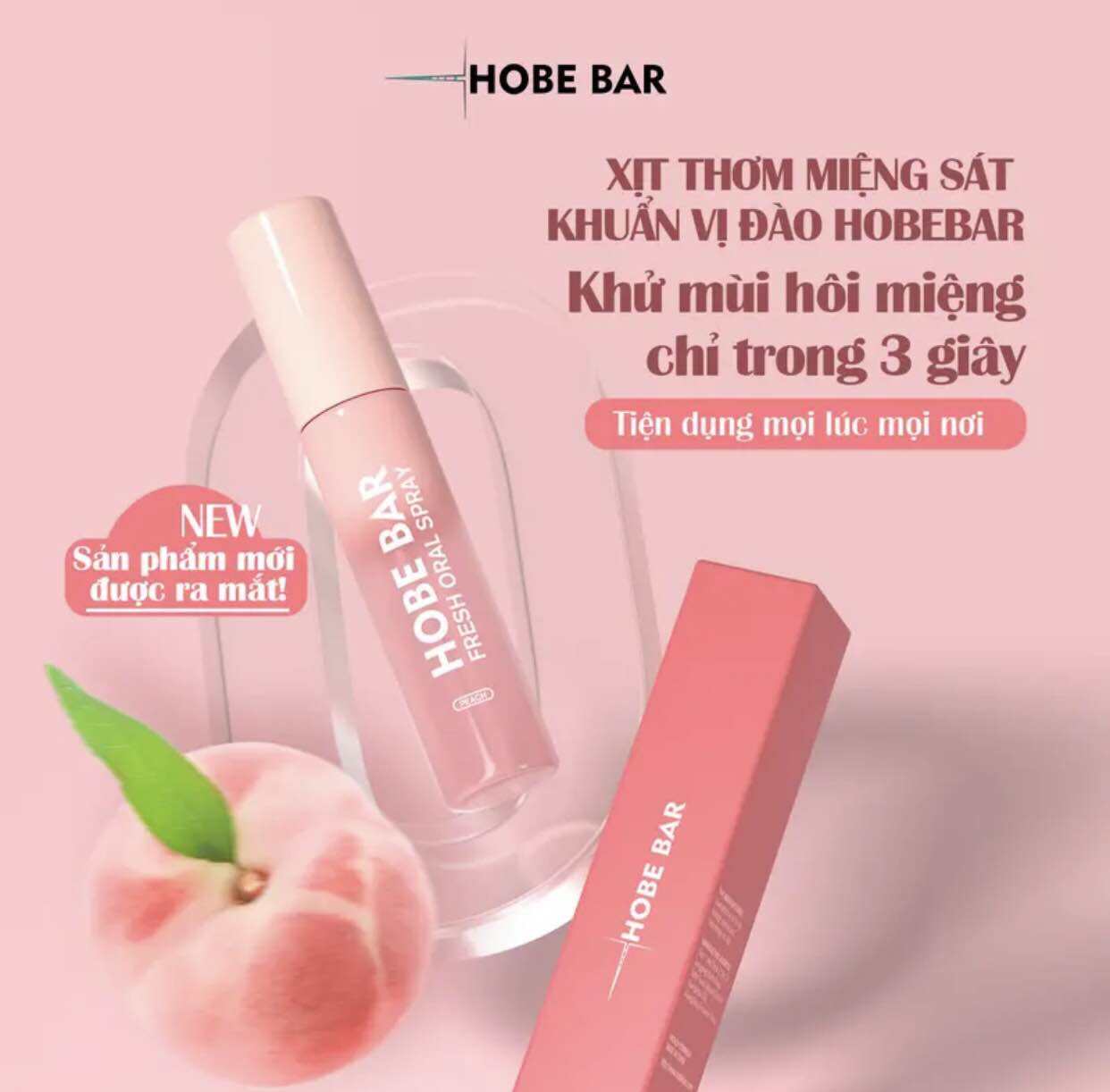 Xịt thơm miệng Hobebar 20ml diệt khuẩn thơm mát vị đào và vị bạc hà khử mùi hôi chỉ trong 3s giúp bạ