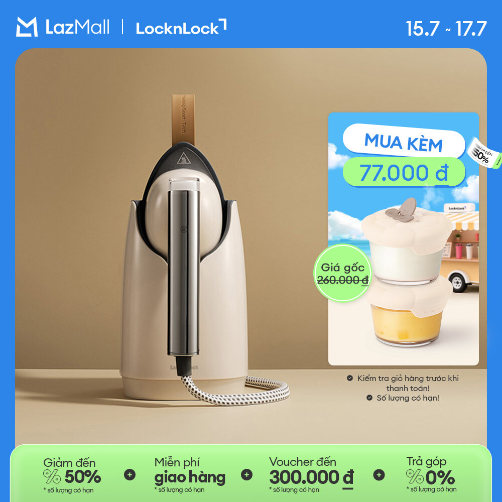 Bàn ủi hơi nước LocknLock Garment steamer ENI218IVY 220-240V, 50-60Hz, 1370-1630W, Dung tích 800ml - Màu ngà