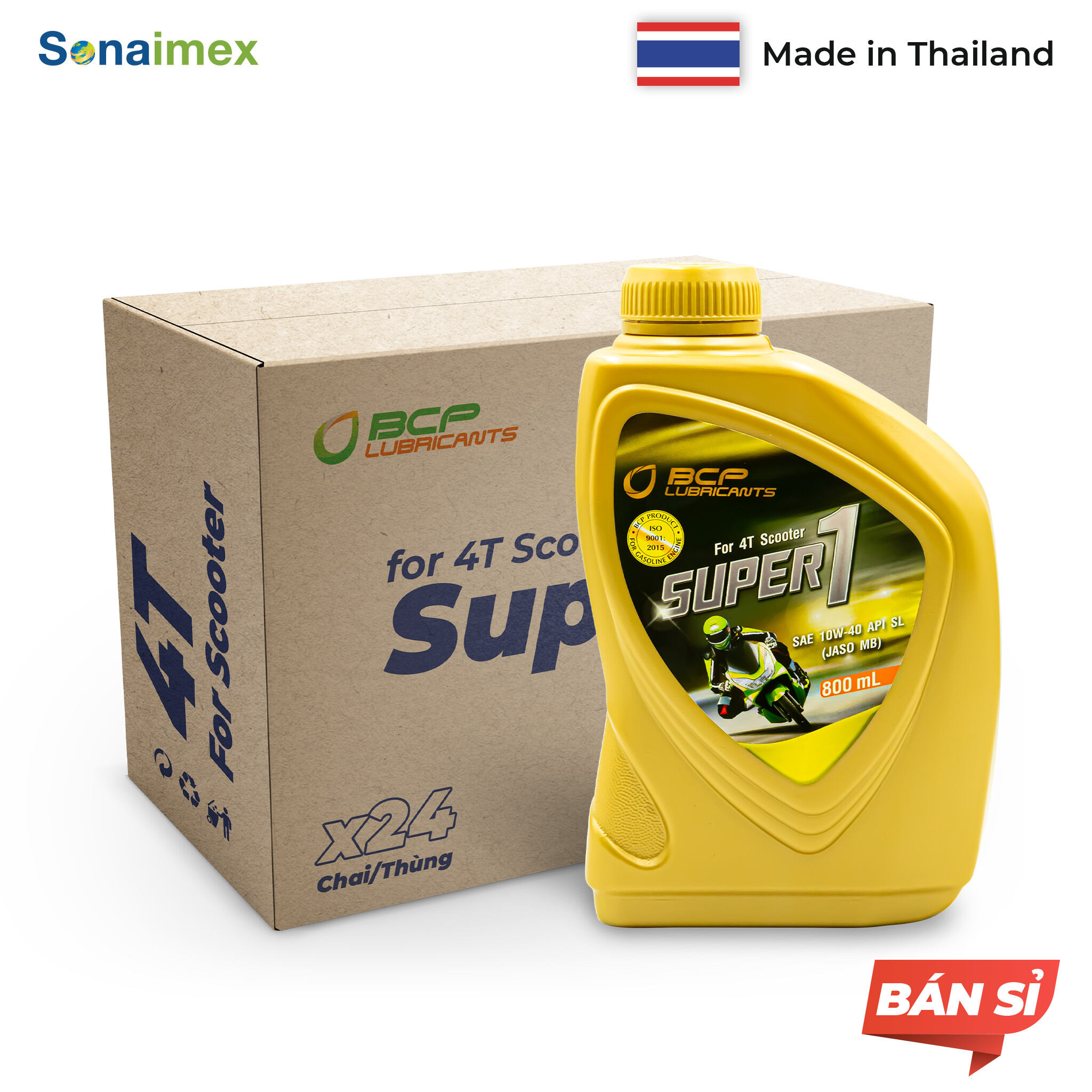 [BÁN SỈ] Thùng 12 Chai Nhớt xe máy tay ga BCP Thái Lan nhập khẩu SUPER 1 SAE 10W40, API SL, JASO MB, Chai 800ml - Dầu nhớt