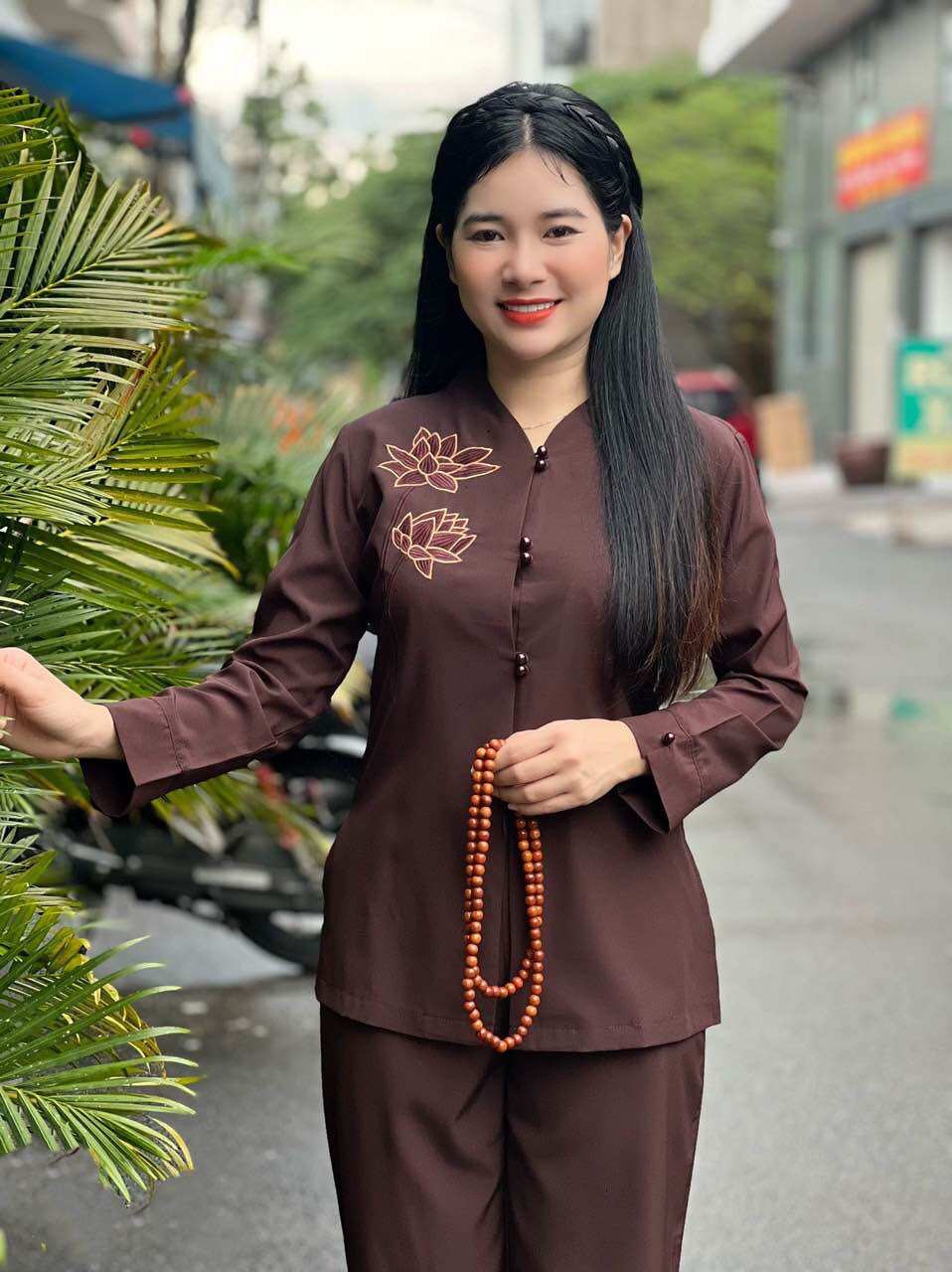 Set lam/Pháp phục trang nhã Kate thêu sen Diệu Hạnh cao cấp