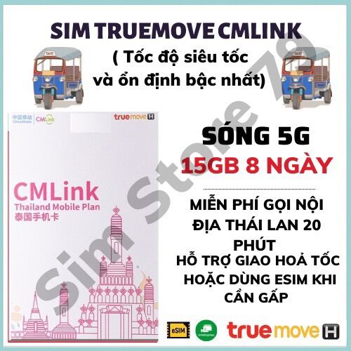 Sim du lịch Thái Lan Truemove CMlink 15GB trong 8ngày lắp là dùng được luôn