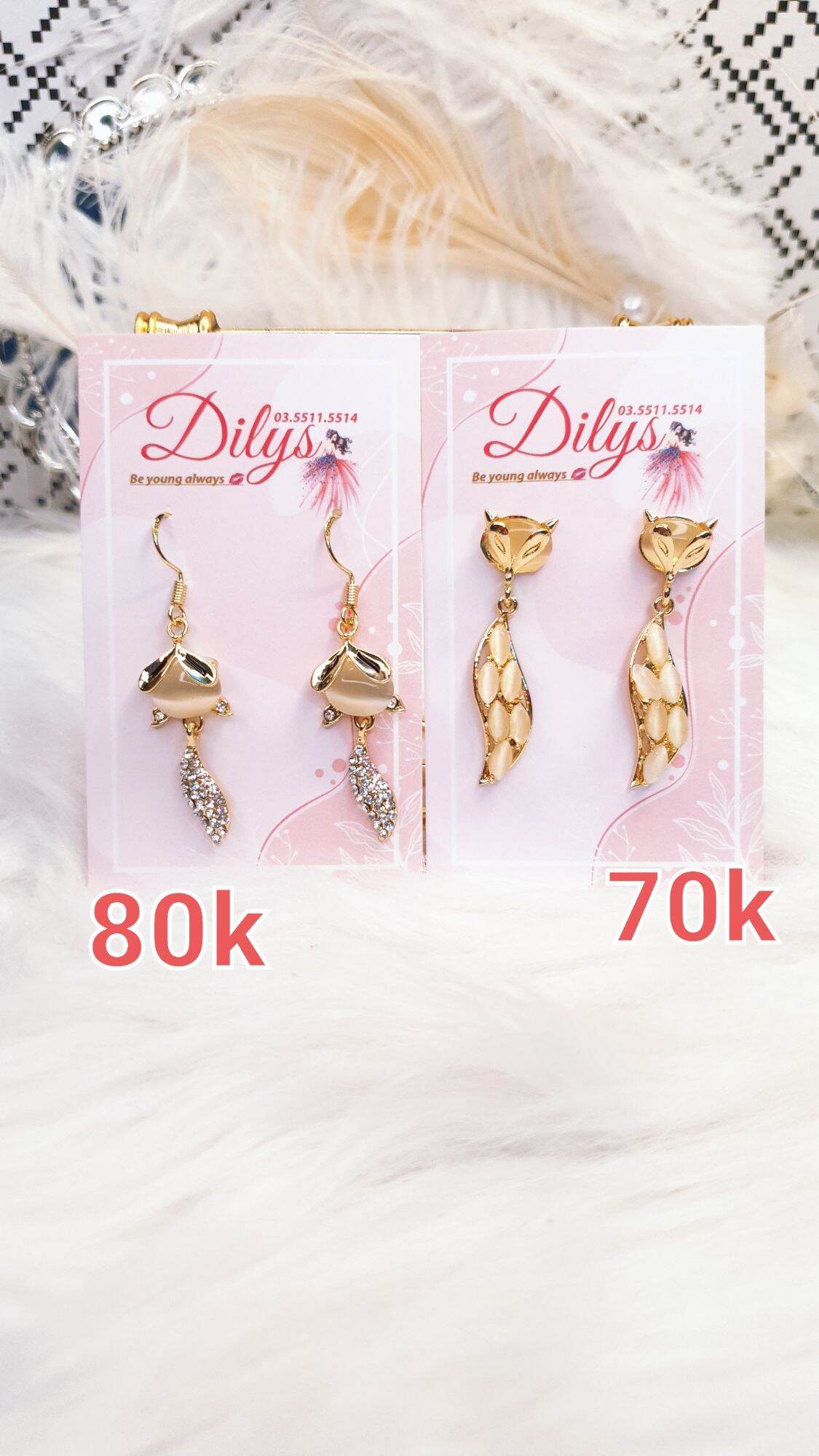 Dilys - Hoa tai Hồ ly đính đá khuyên dài quyến rũ, sang trọng