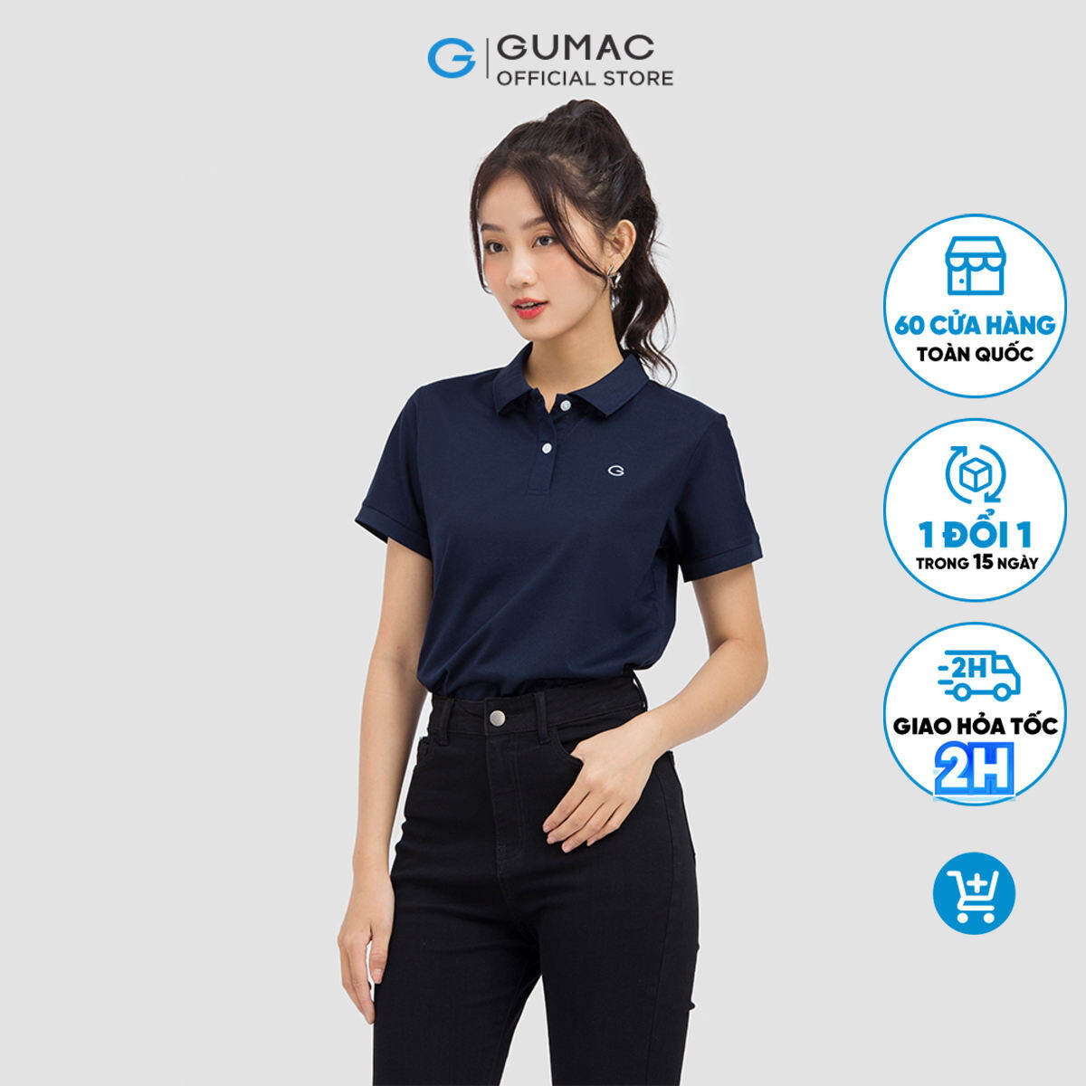 Áo polo nữ GUMAC ATC06014, áo thun nữ có cổ chất liệu TICI in hình chữ G cao cấp
