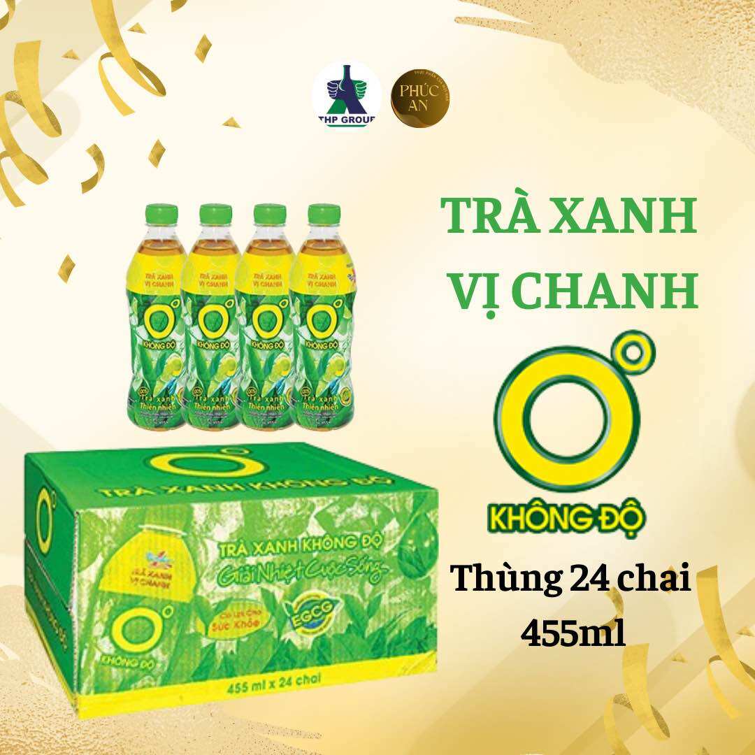 Thùng 24 chai trà xanh 0 độ vị chanh 455ml