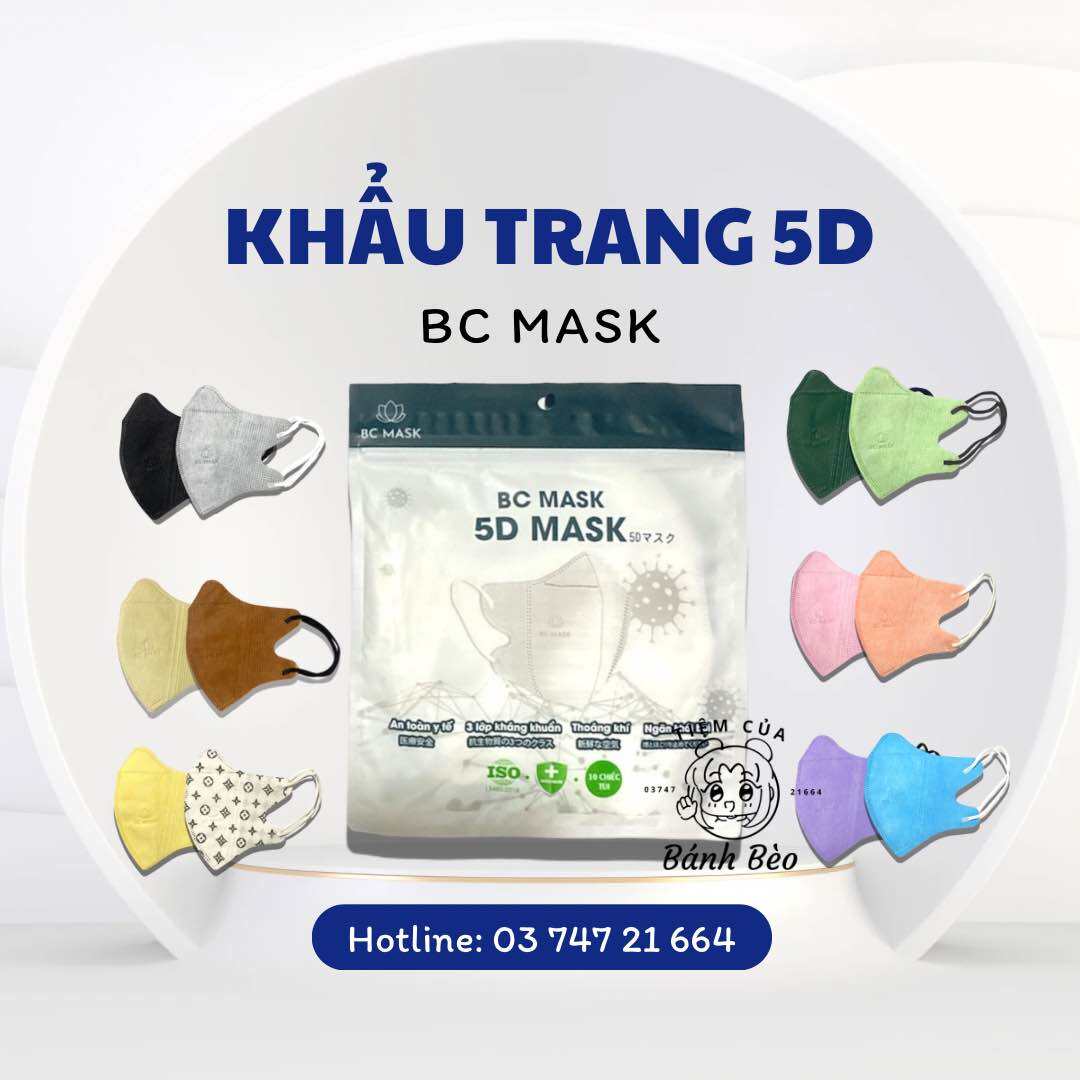 [Thùng 100 cái] Khẩu trang 5D Bảo Châu BC Mask cao cấp 3 lớp kháng khuẩn ôm mặt | Tiệm Của Bánh Bèo