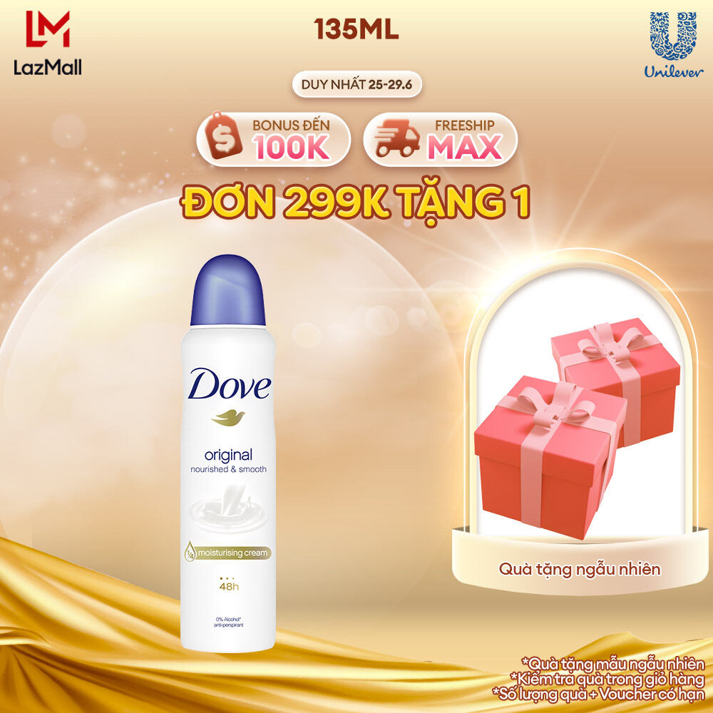 Xịt khử mùi Dove Original Nourished & Smooth Hương dịu nhẹ Dưỡng da Sáng mịn dành cho nữ, 135ml
