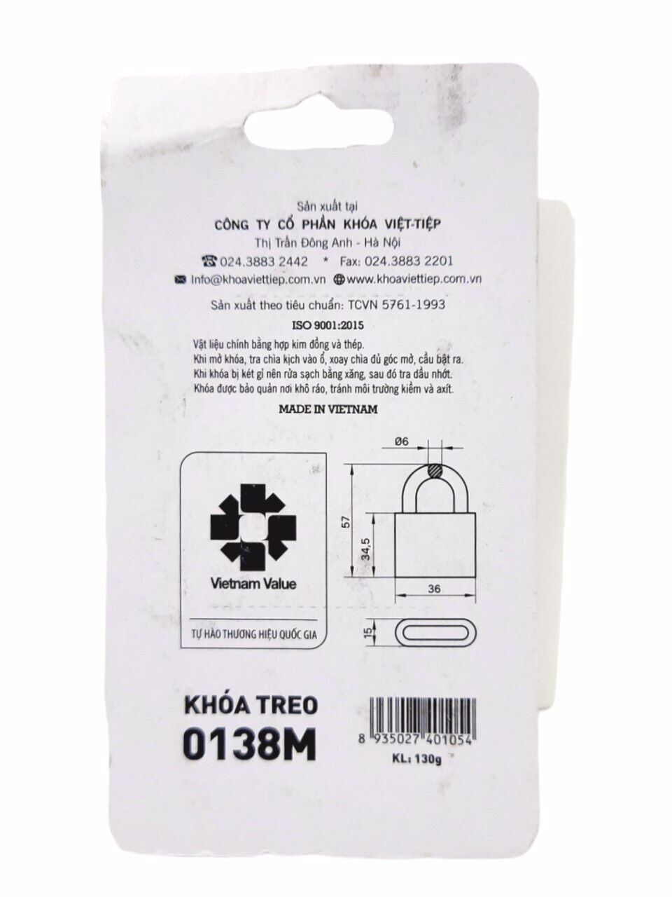 Ổ Khoá Bấm Việt - Tiệp 0138M.