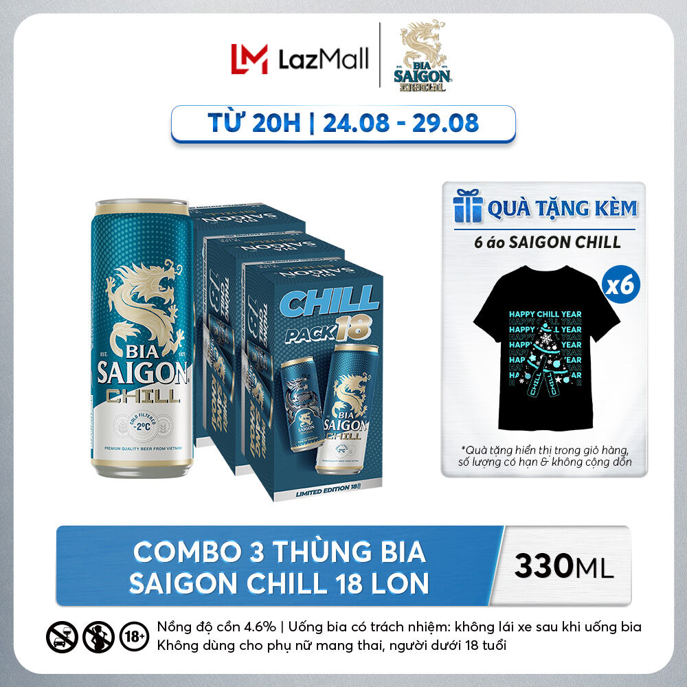 Combo 3 thùng 18 bia sài gòn chill 330ml