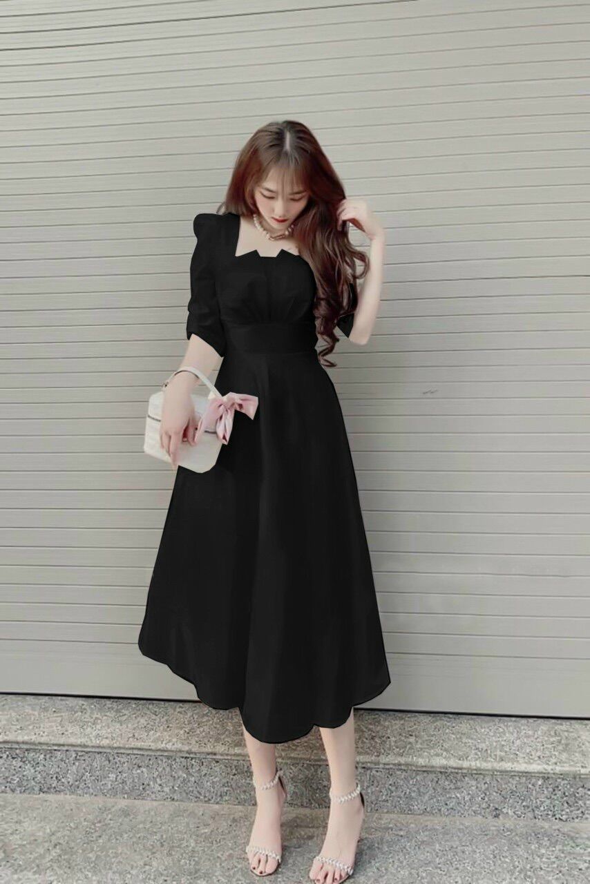 [Ảnh thật] 50=>90kg Bigsize ĐẦM DỰ TIỆC CỔ VUÔNG TIỂU THƯ