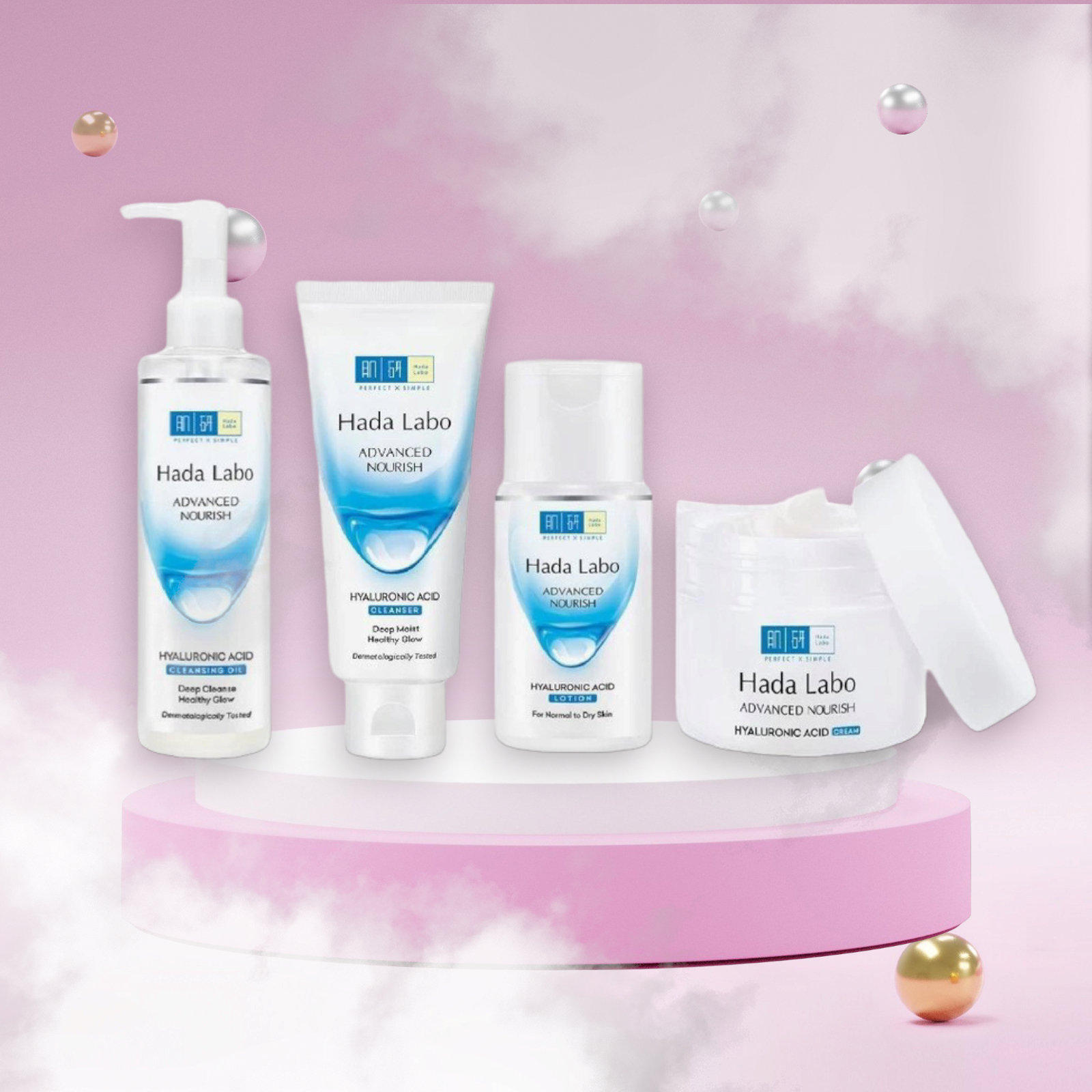 Combo Bộ 4 Bước Sạch Da Ẩm Mịn Hada Labo Advanced Nourish