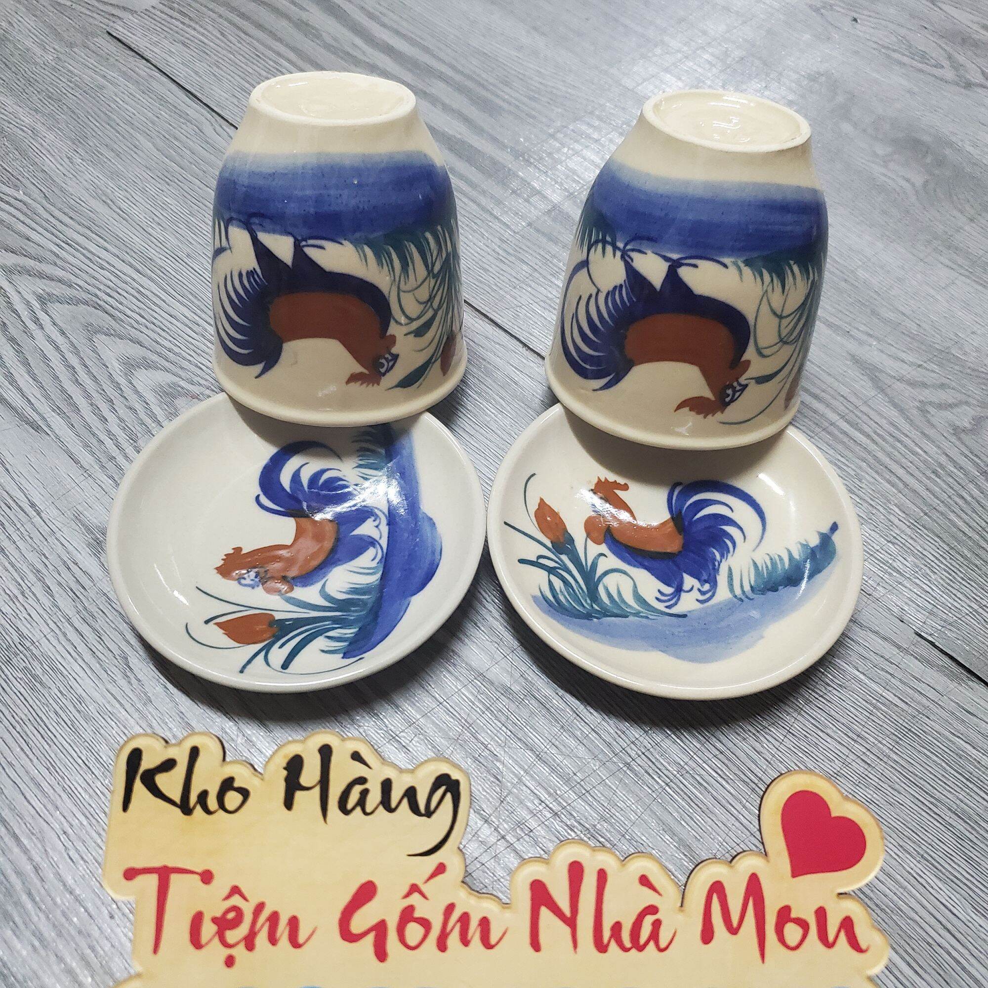 COMBO LY VÀ DĨA LÓT CON GÀ CAO CẤP 100% THỦ CÔNG (dung tích 300ml)