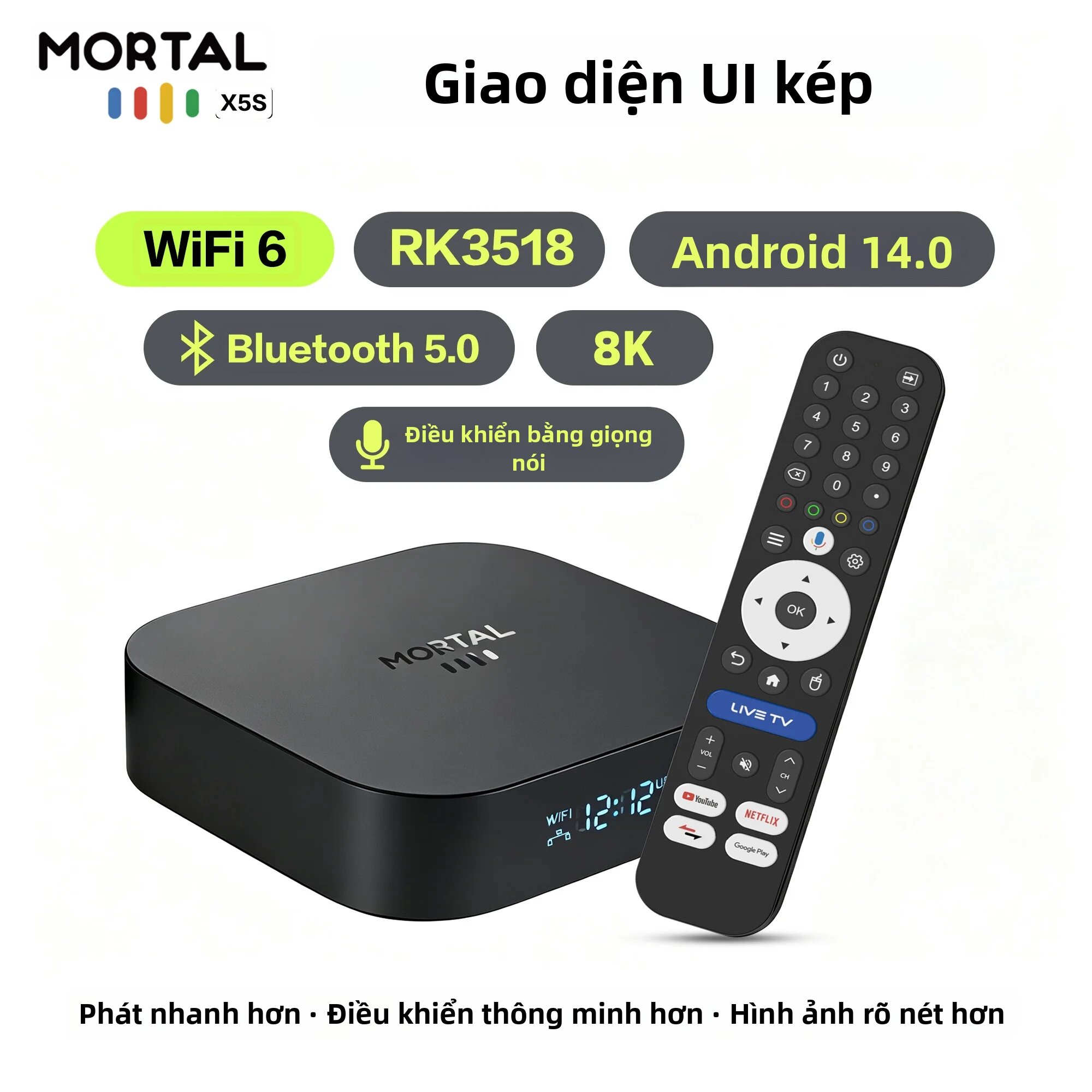 Android 14.0 Smart TV Box Home Theater RK3518 Quad Core Google Assistant Netflix Phát Trực Tuyến Bluetooth 5.0 2G/16G Wifi Băng Tần Kép 2.4G/5G X5S Media Player