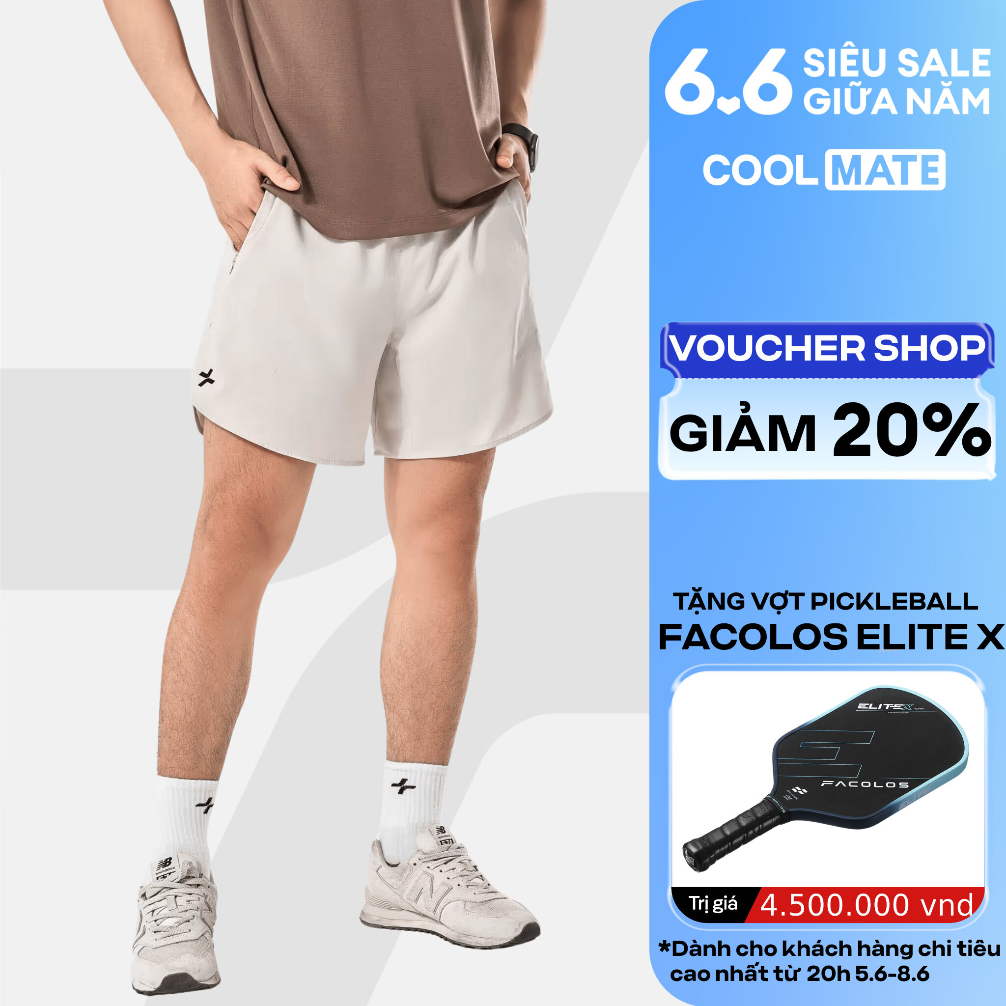 Quần short nam thể thao chạy bộ, tập Gym, Pickleball độ dài 6 inch zipped có túi kéo khoá Coolmate