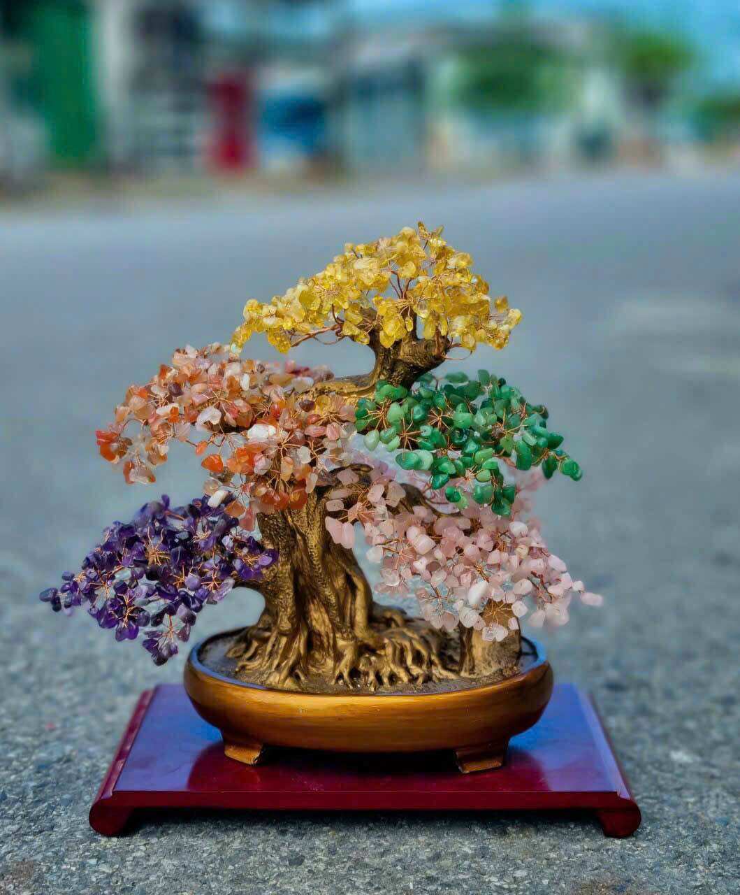 Cây bonsai tài lộc đá thạch anh đa sắc cao 40cm rất tuyệt