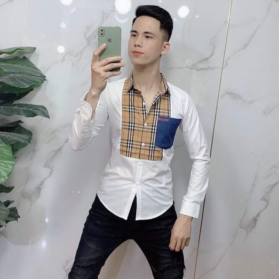 Áo sơ mi nam BBR trắng dài tay phối họa tiết in nhiệt mẫu mới nhất cao cấp AHFASHION
