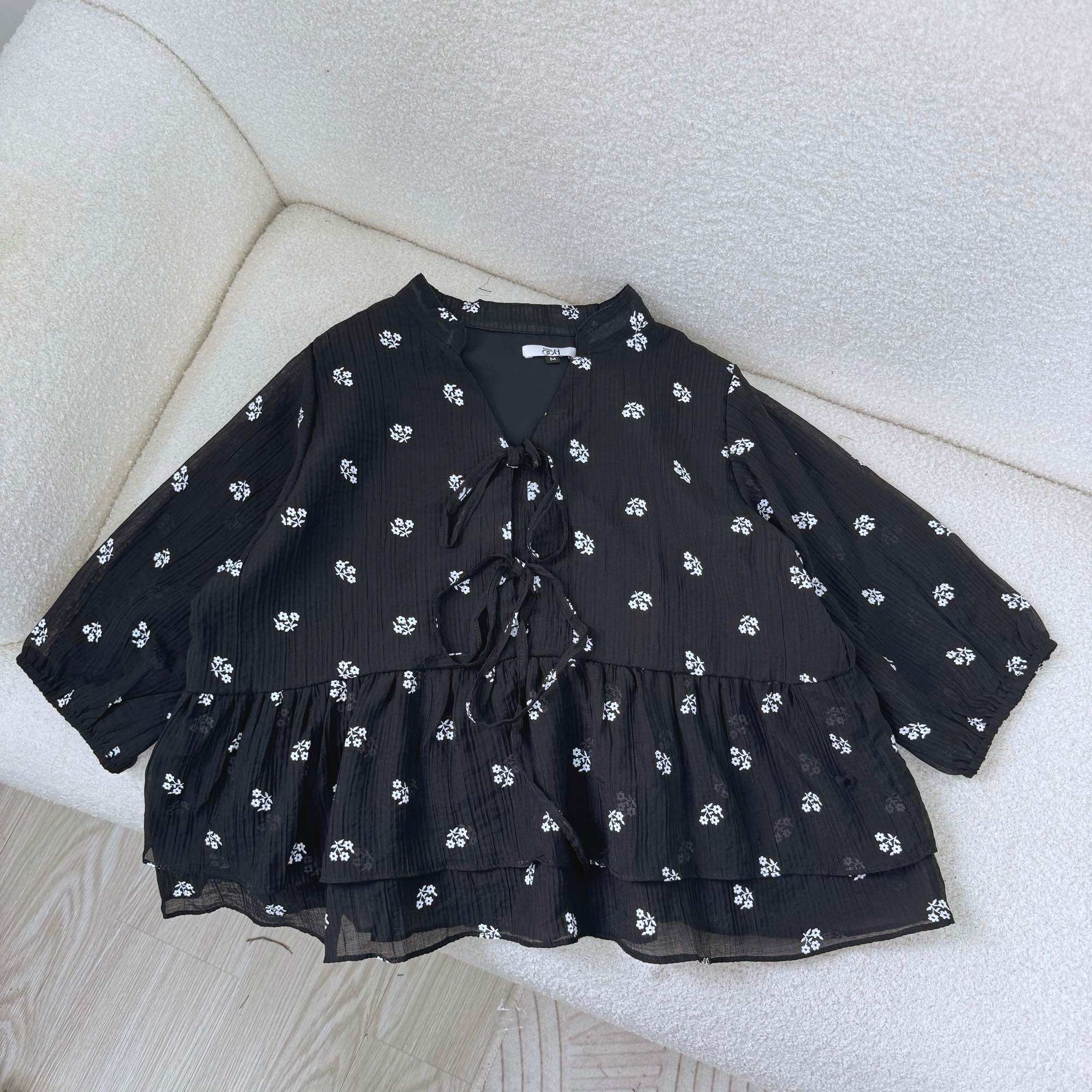 OOTD BIGSIZE | Áo kiểu babydoll bigsize hoa nhí tầng tay bồng