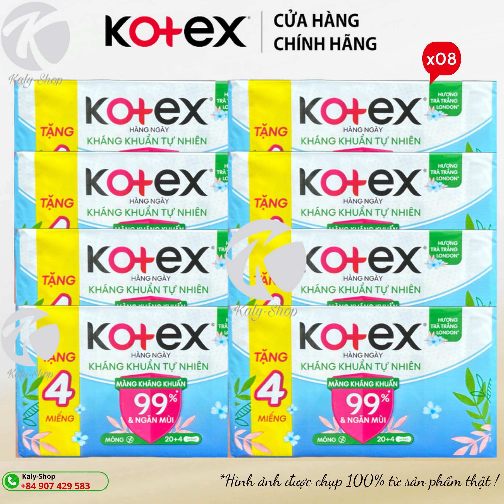 Combo 8 gói băng vệ sinh kotex hàng ngày kháng khuẩn mỏng 20+4 miếng