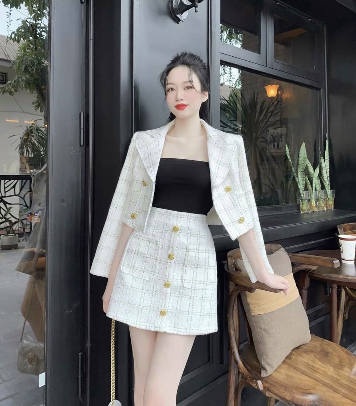 Set chân váy dạ 2 món có lót quần