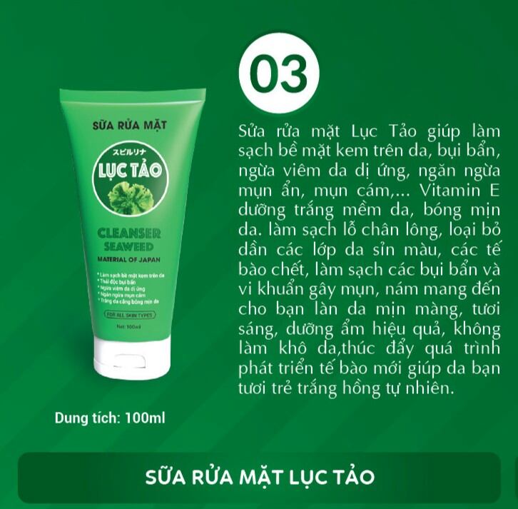 Sữa rửa mặt lục tảo tinh chất tế bào gốc