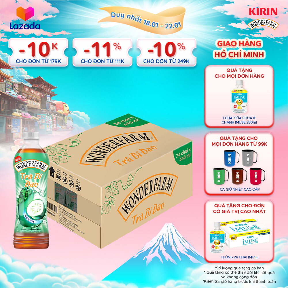 [Duy nhất 25.02 - 28.02]  [Giao hàng Hồ Chí Minh] 1 Thùng - Trà Bí Đao WONDERFARM 440ml
