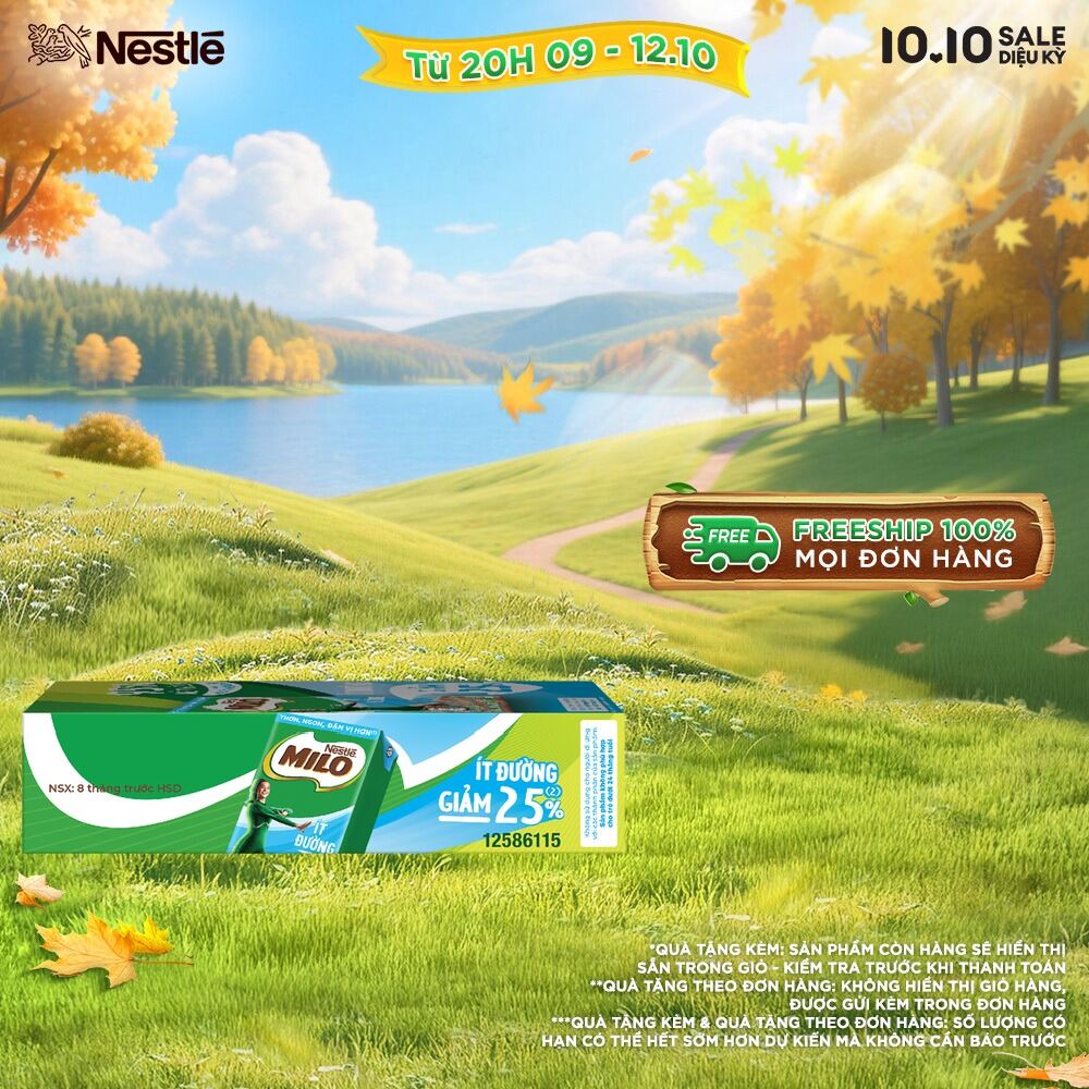 [FREESHIP TOÀN QUỐC] Thùng 48 Hộp Sữa lúa mạch Nestlé® MILO® Ít Đường 110ml