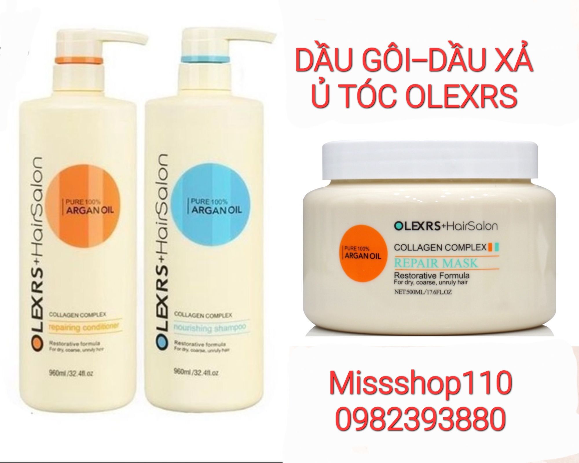 Dầu gội- xả olexrs argan oil collagen hair salon 960ml 500ml chính hãng