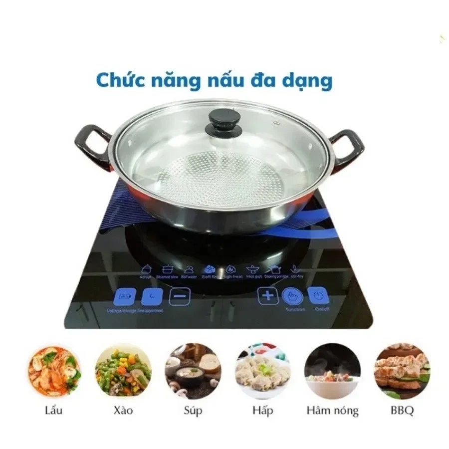 Bếp Từ Cảm Ứng Mặt Kính Cường Lực Siêu Bền Cảm Ứng Nhạy Có Chức Năng Hẹn Giờ Công Suất 2500W Cài Đặt Thời Gian Nấu Đun Cực Nhanh Không Kén Nồi Truyền Nhiệt Nhanh Bếp Cảm Ứng