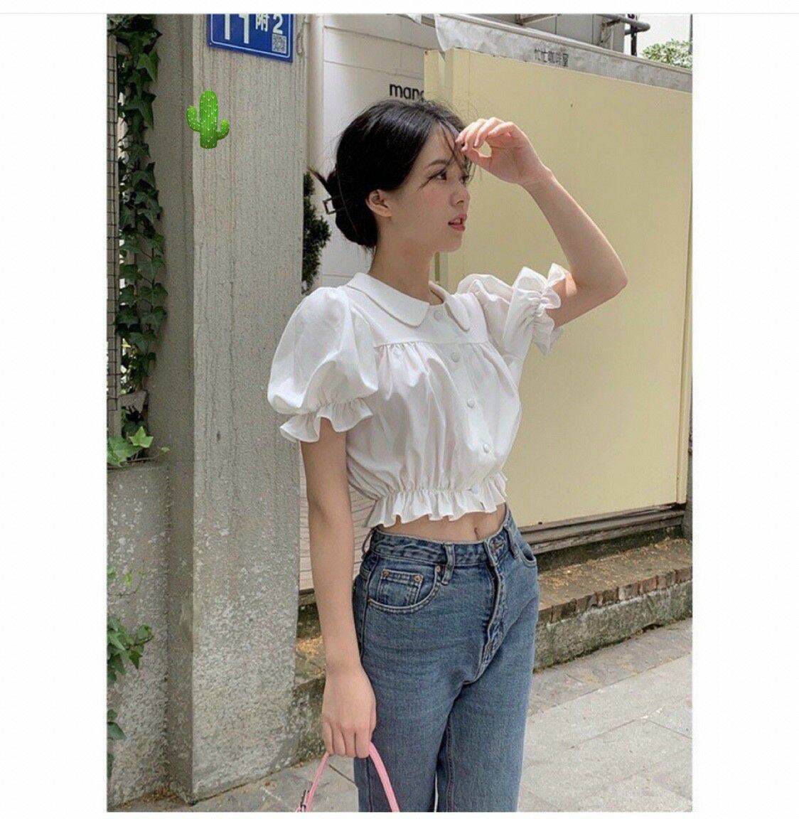 Áo sơ mi croptop bánh bèo