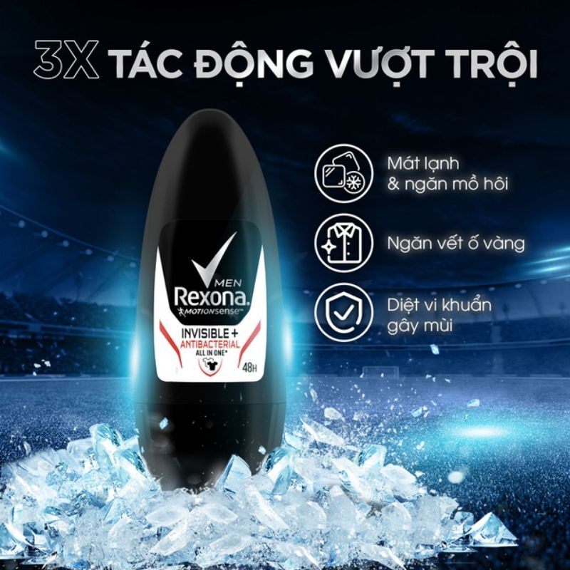 Lăn khử mùi Rexona Men Invisible antibacterial 45ml