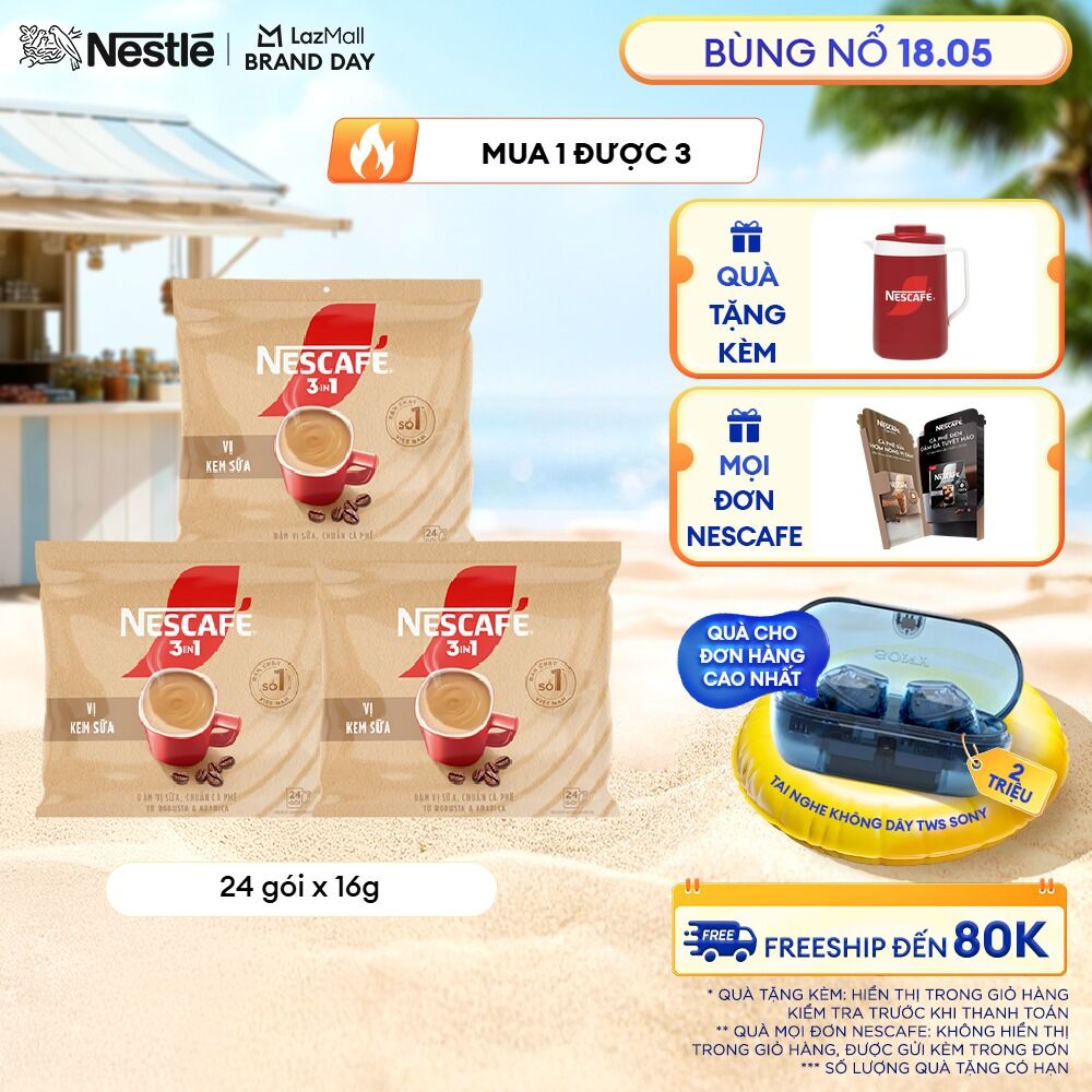 [ƯU ĐÃI THÁNG 5]Combo 4 bịch Cà phê hòa tan NESCAFÉ 3IN1 VỊ KEM SỮA Bịch 24 gói ĐẬM VỊ SỮA, CHUẨN CÀ PHÊ