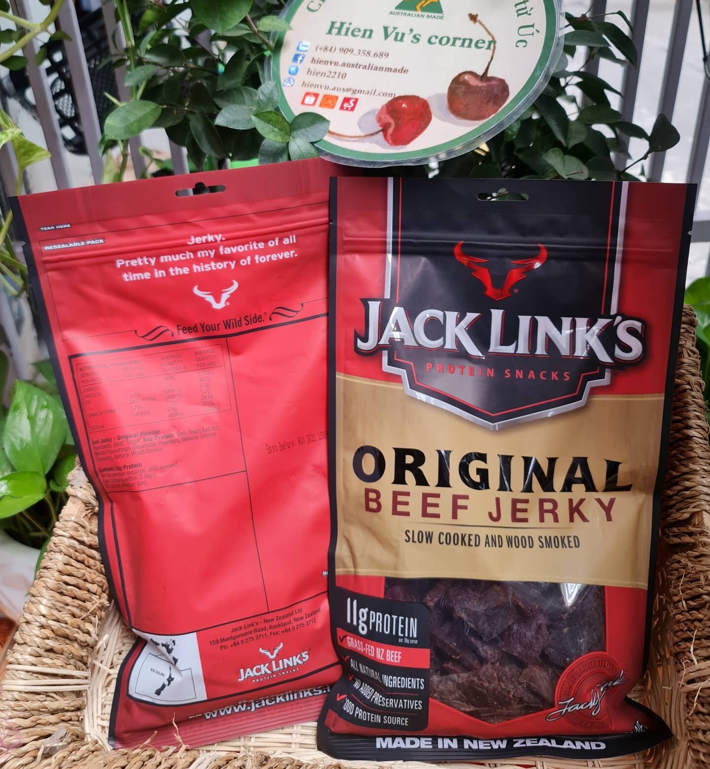 Thịt bò Khô Newzeland Jack Link's  - original Beef Jerky - nguyên chất miếng (gói 310g)