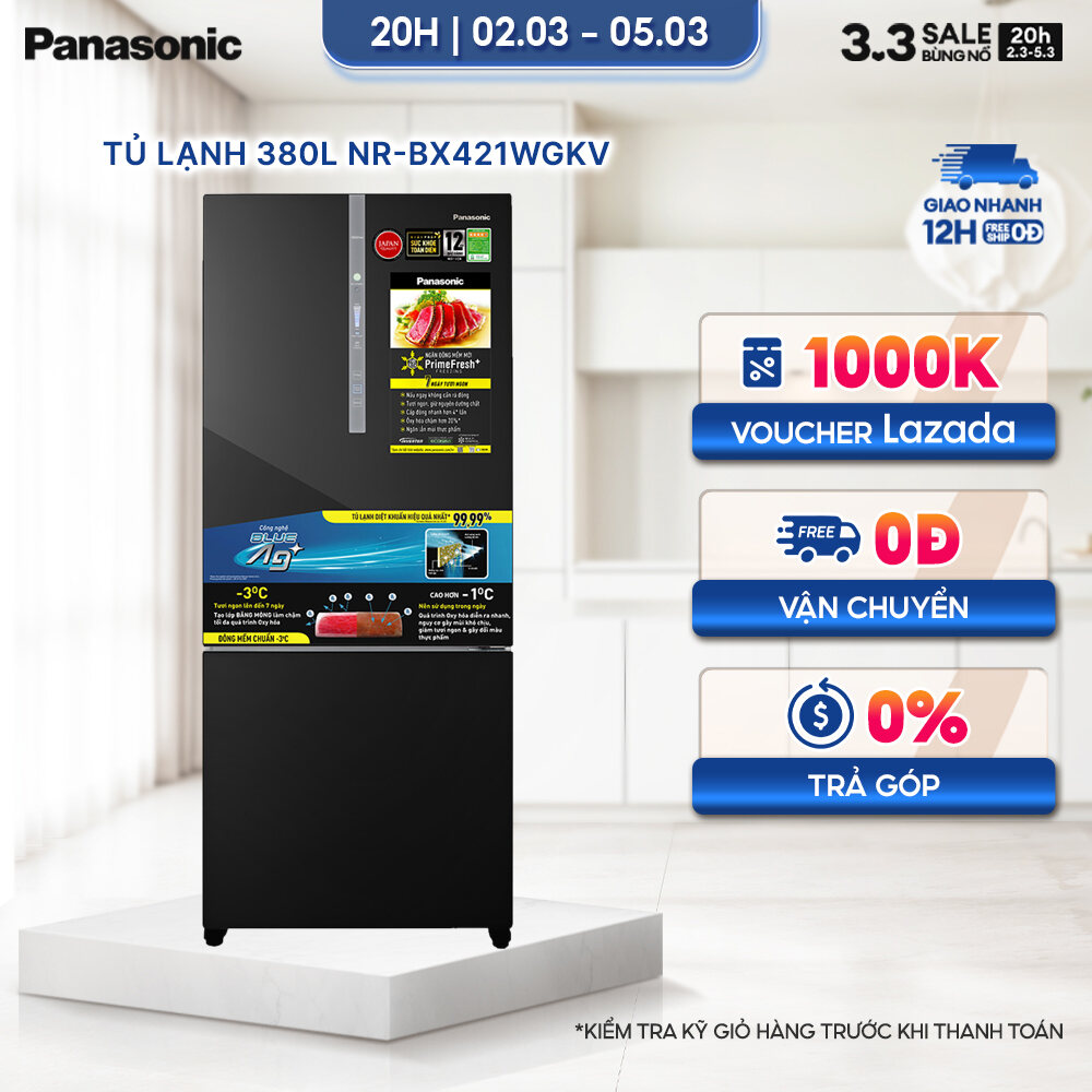 [Trả góp 0%] Tủ Lạnh 2 Cánh Panasonic 380 lít NR-BX421WGKV ngăn đá dưới - Ngăn đông mềm siêu tốc - B