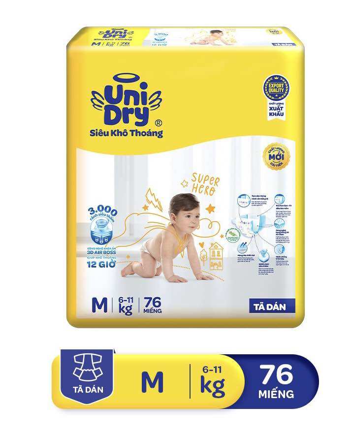 Tã Dán UniDry Đủ Size M76/L68/XL62/XXL56