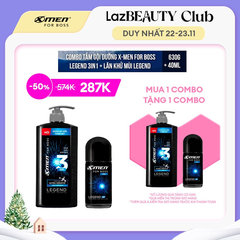 MUA 1 TẶNG 12122.12 Combo Tắm gội dưỡng XMen for Boss Legend 3in1 630g Lăn khử mùi legend 40ml