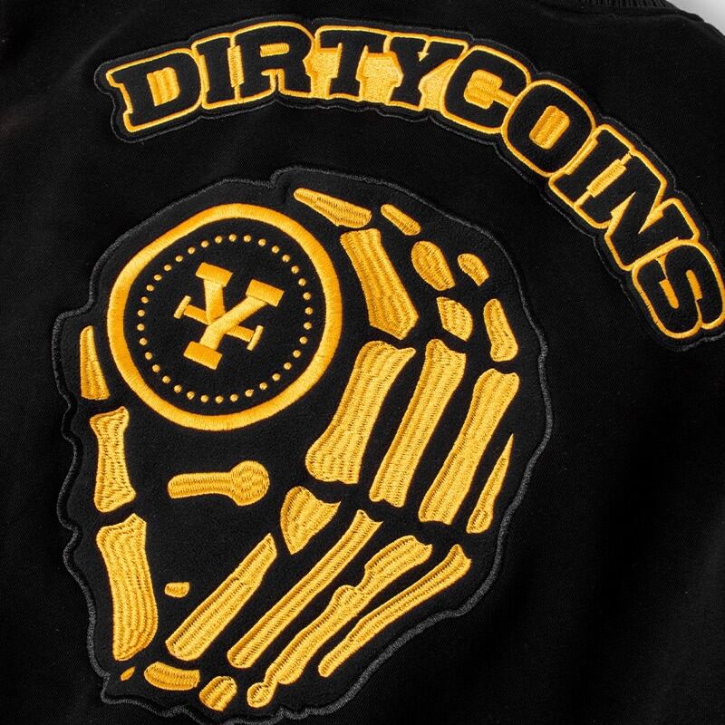 Áo Khoác Bomber DirtyCoins Full Tag Vải Hãng Embroidered Varsity Jacket  Yellow Black Dirty Coins